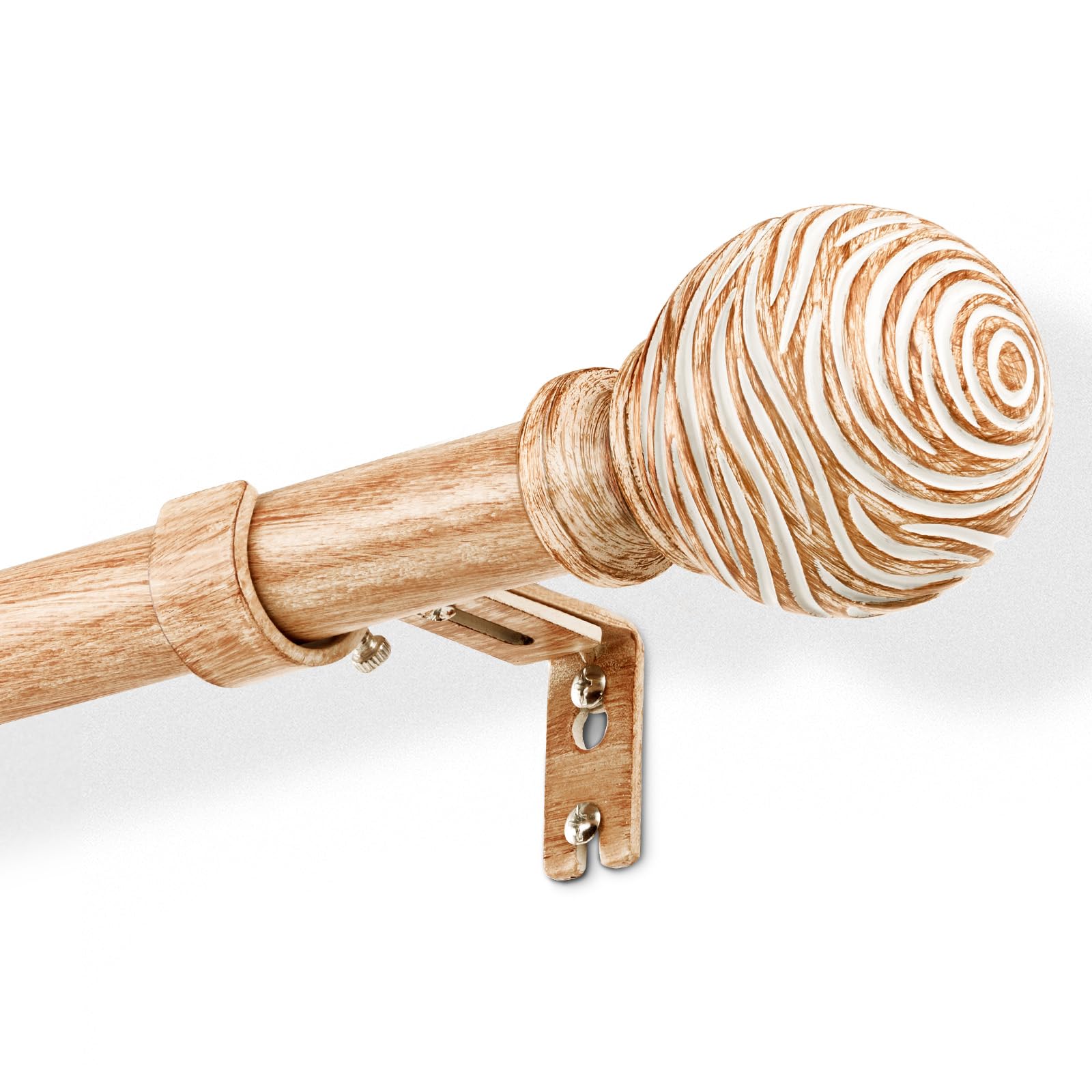 DEFYNEE Wood Effect Curtain Pole Extendable 76-229cm - 25mm Metal Core with Imitation Wood Grain, Extendable Rod for Windows/Doors, Brown