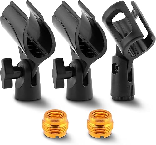 Soporte universal de clip de micrófono de 3 piezas, soporte de micrófono ajustable para soporte con 2 piezas de adaptador de tornillo macho de 58