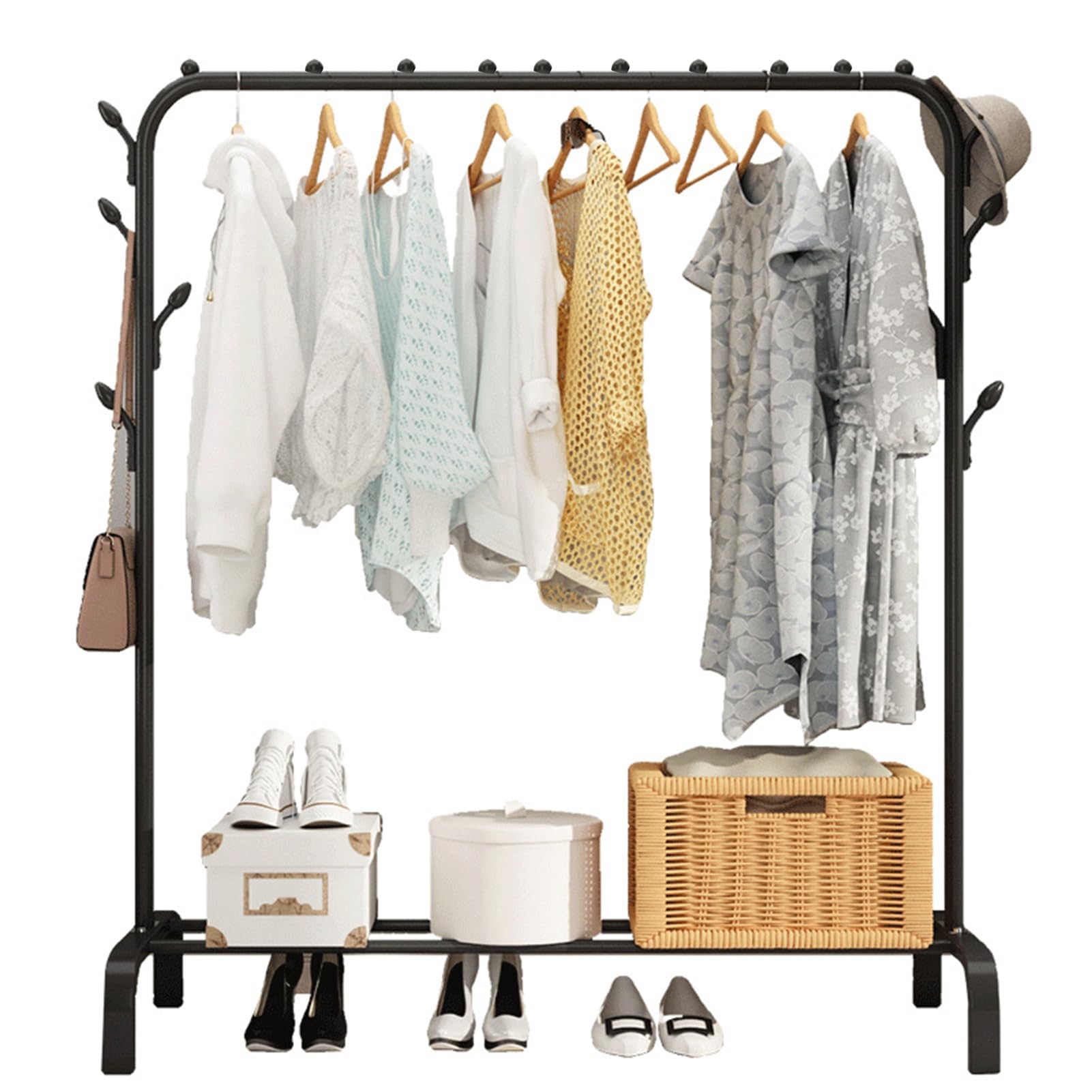 Adjustable Double Rods Kids Clothing Rack Bottom Shelf Design Good Load Bearing Non-Slip Corrosion Resistant Wide Application Shoes