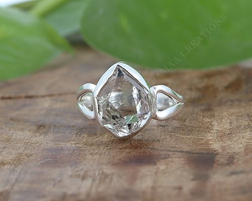 Miniatura 3 de Anillo de diamante Herkimer crudo | Anillo de plata hecho a mano con piedra natal de abril | Anillo Herkimer natural | Plata maciza de ley 925 |