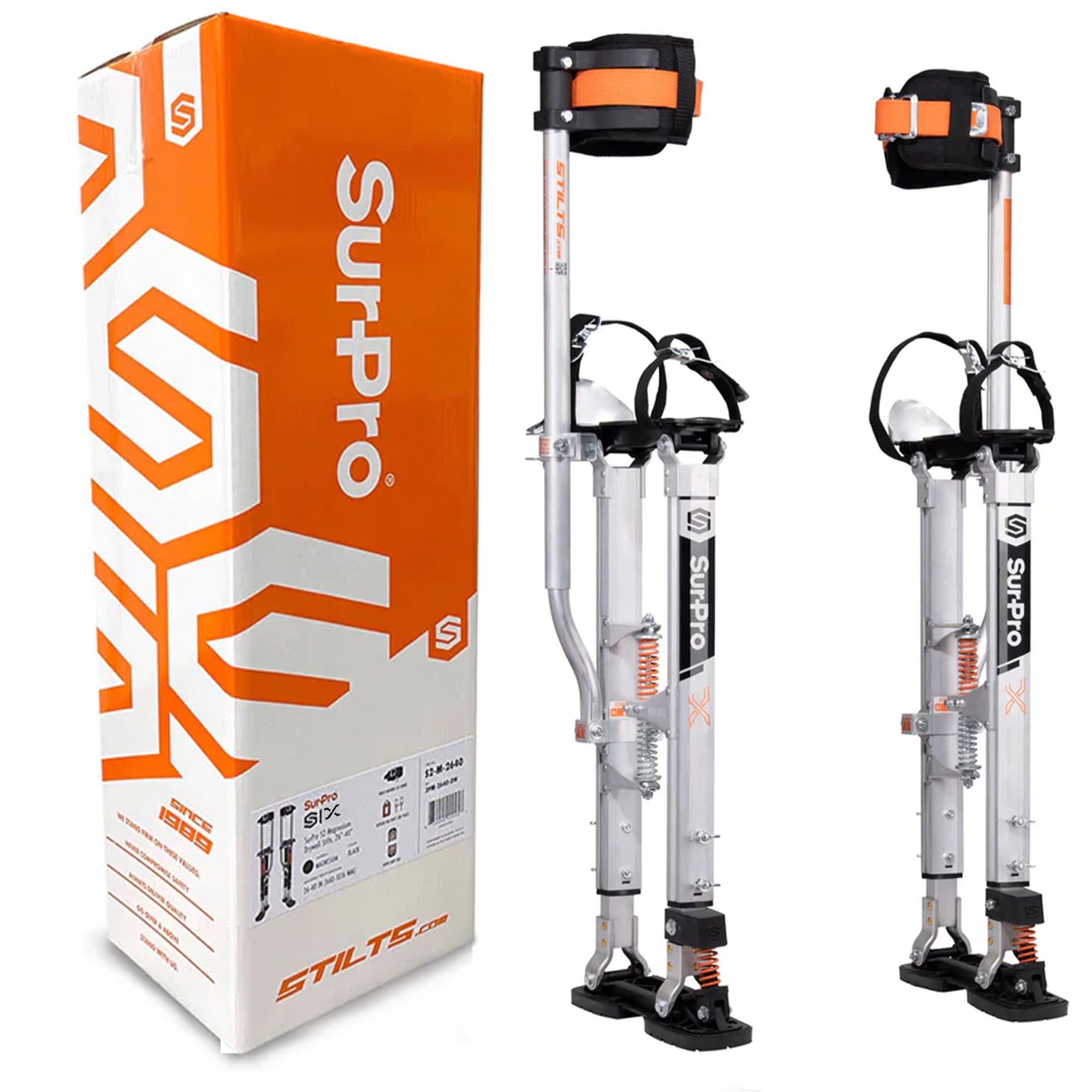 SurPro Single-Sided Drywall Stilts, Aluminum Base, 26” - 40” Height, QuadLock Contractor-Grade Stilts with Patented Flexion Foot System (S1X-A-2640)