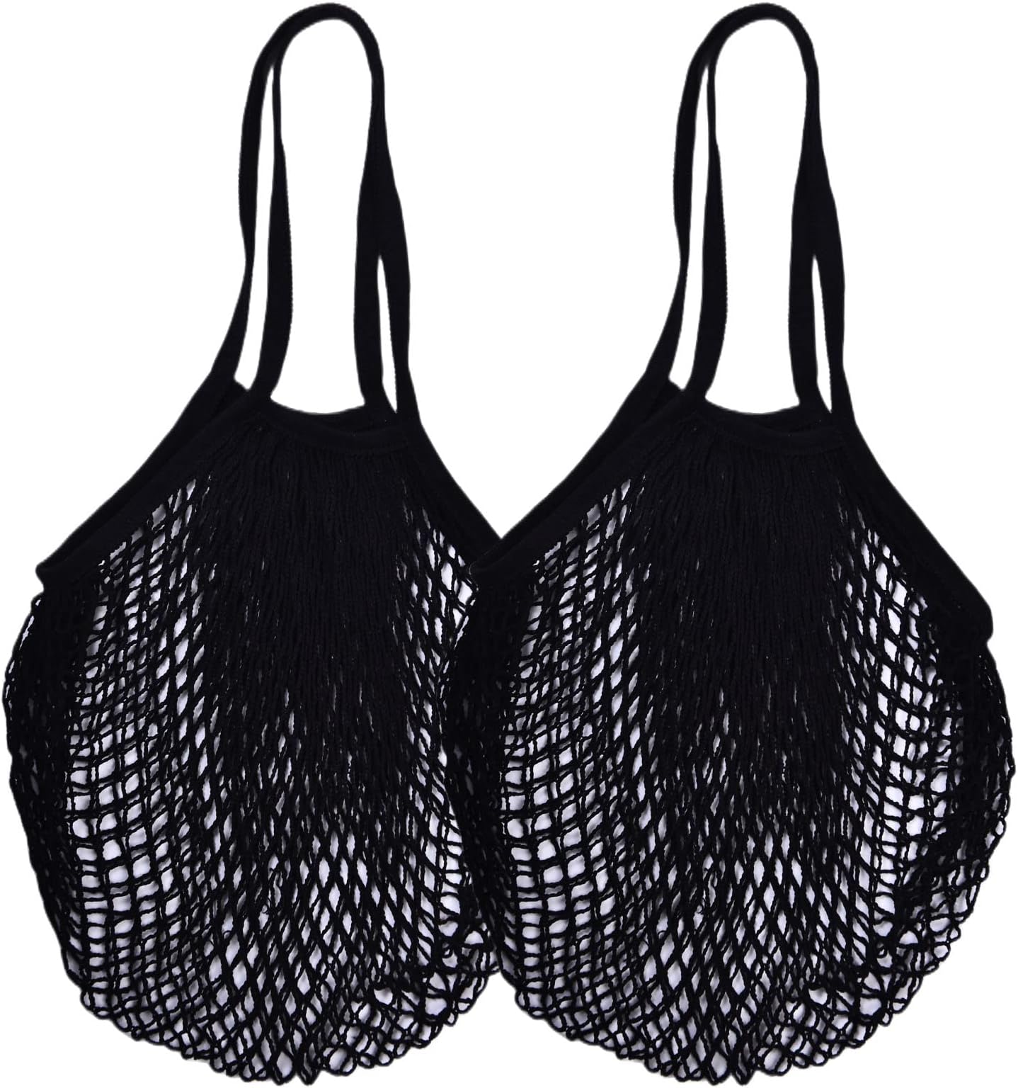 [2 pack Cotton string storage shopping bags, Ecology Reusable mesh grocery bag, Portable long handle net tote