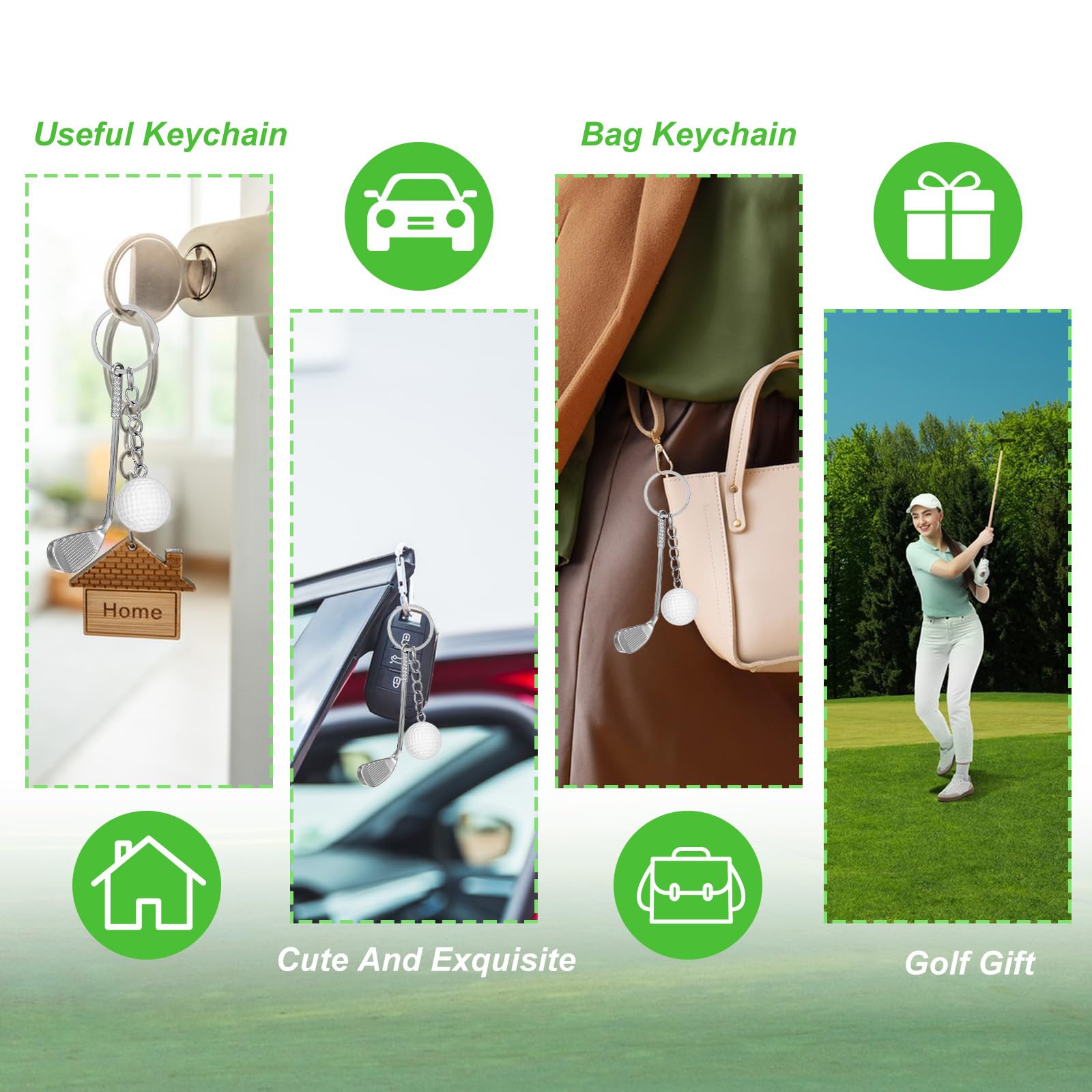 Llavero de golf, llavero de carrito de golf, llaveros de clubes, mini aleación de zinc, clubes, raquetas, decoraciones, regalo para papá, deportista, regalos de cumpleaños