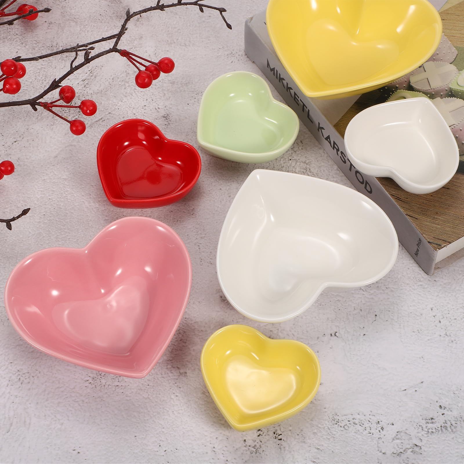 QUARKZMAN Cuenco Lateral De Cerámica Verde En Forma De Corazón Juego De 6 Platos De Porcelana De 5" Platos Mini Para Aperitivos Salsas Y Condimentos Para Cocina Hogar Bodas Fiestas