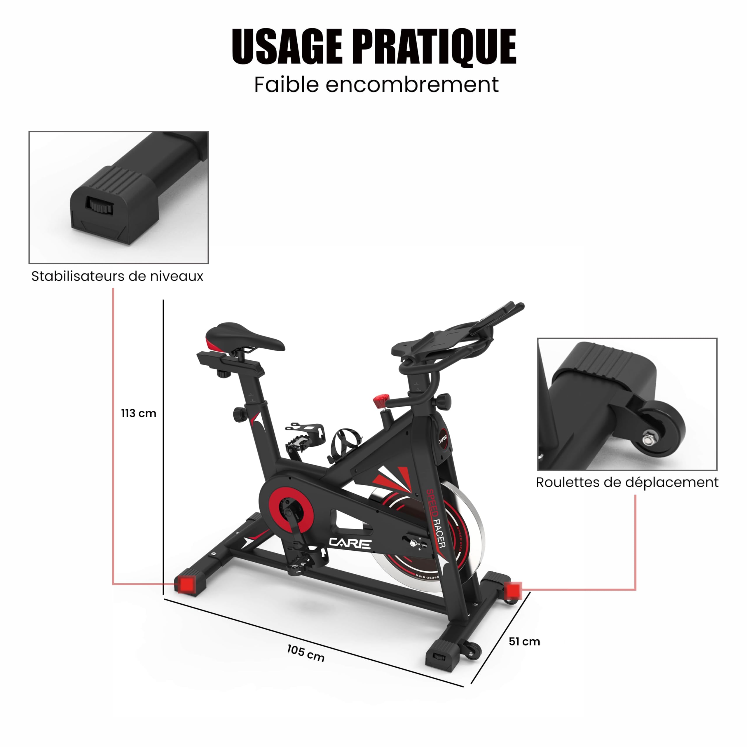 Vélo d'appartement CARE FITNESS Speed racer avec écran LCD 22kg guidon et selle réglable