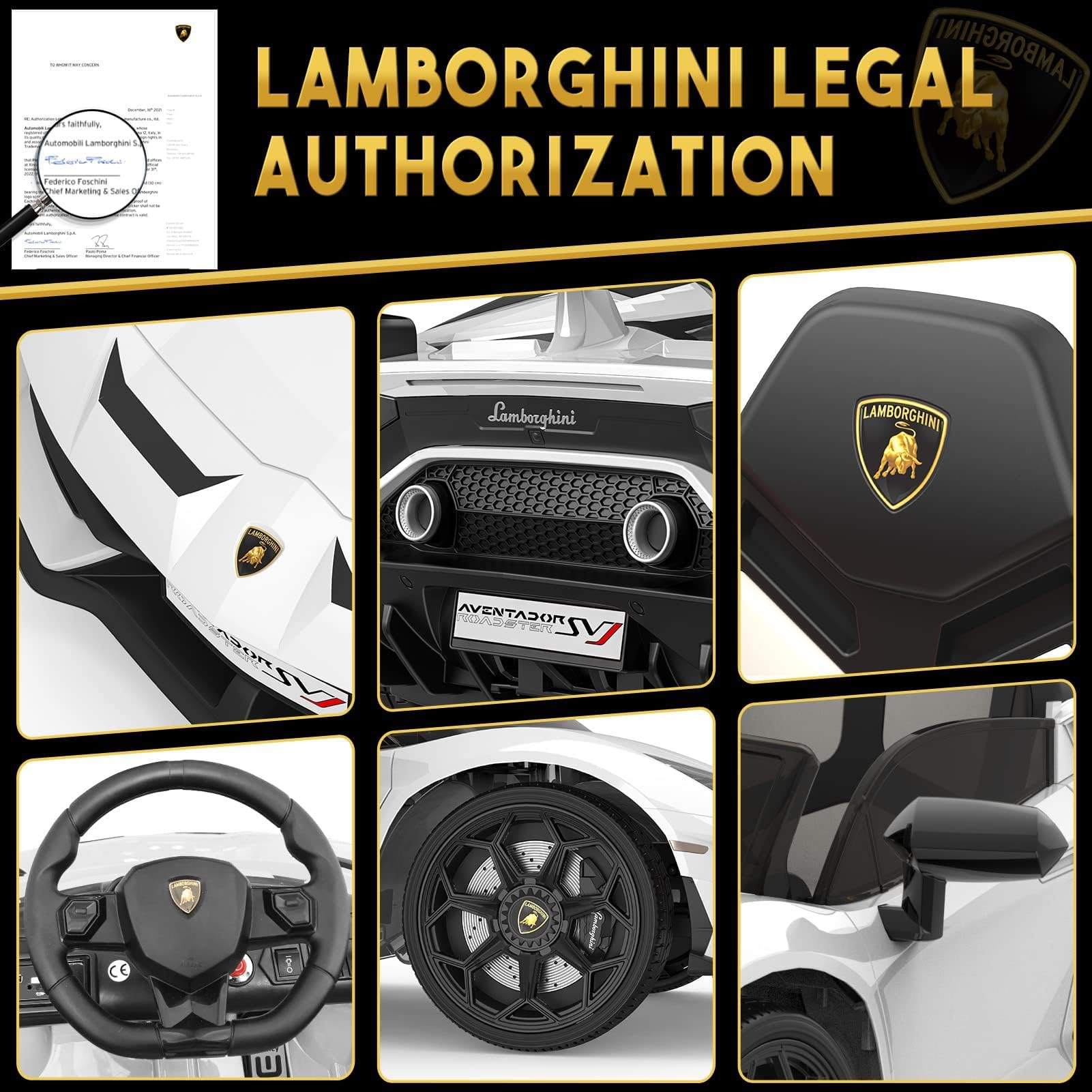 Lamborghini Electric Car z licencją dla dzieci, zabawka do jazdy 12 V z pilotem, reflektory LED, system dźwiękowy, zawieszenie, 2 prędkości, dla dzieci w wieku od 3 do 8 lat, różowy