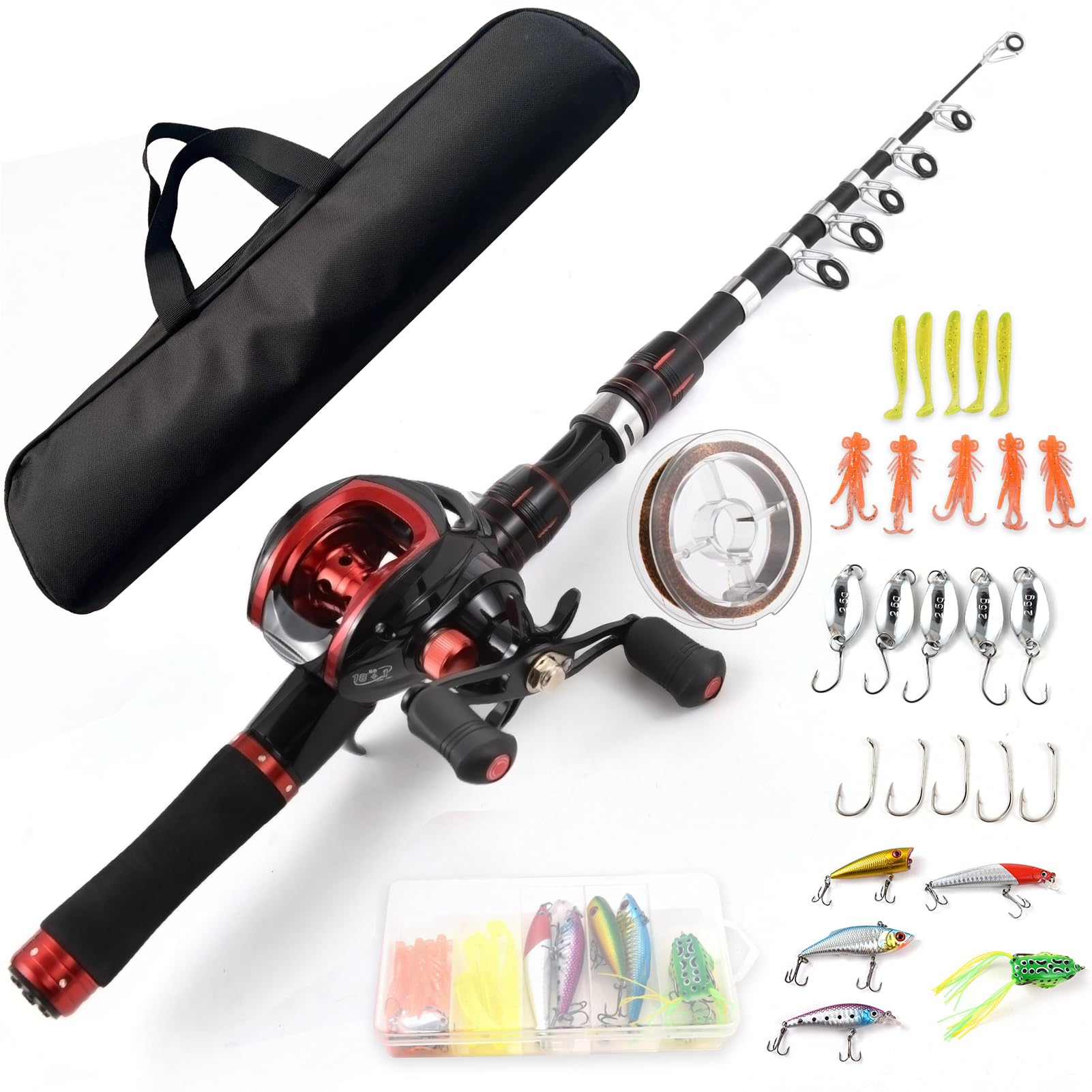 Ensemble Canne à pêche et Moulinet Canne à pêche télescopique de 2,4 m avec Moulinet baitcasting à Droite