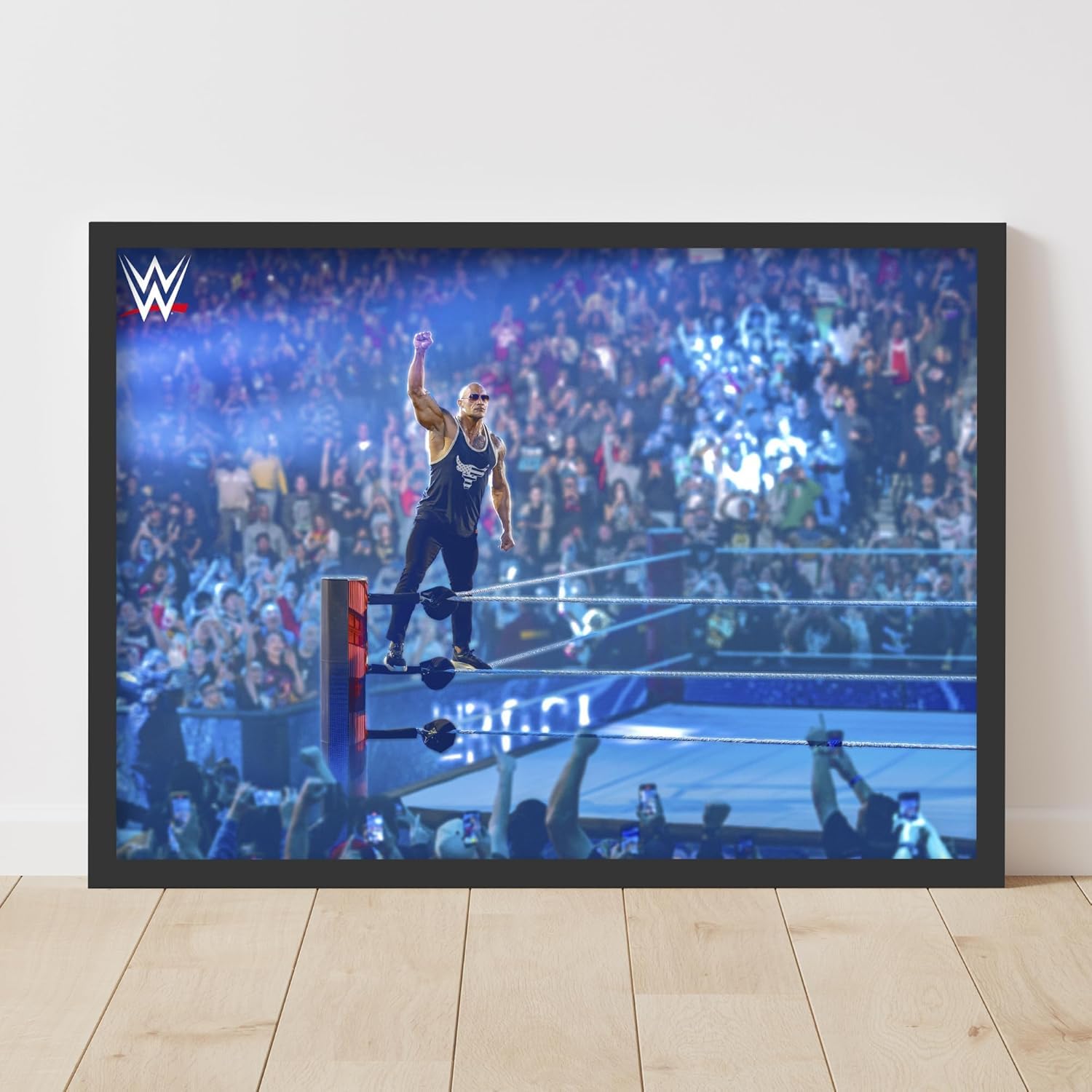 Themed Black Wwe Print - The Rock Stood On Ring Ropes Poster Wrestling Wall Art (29.7Cm X 42Cm - A3)