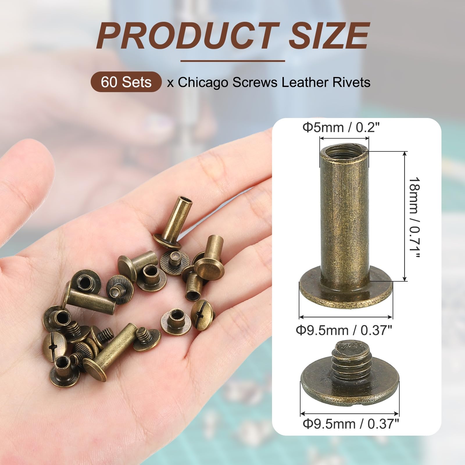 PATIKIL 19.5mm Chicago Screws Leather Rivets - Image 2