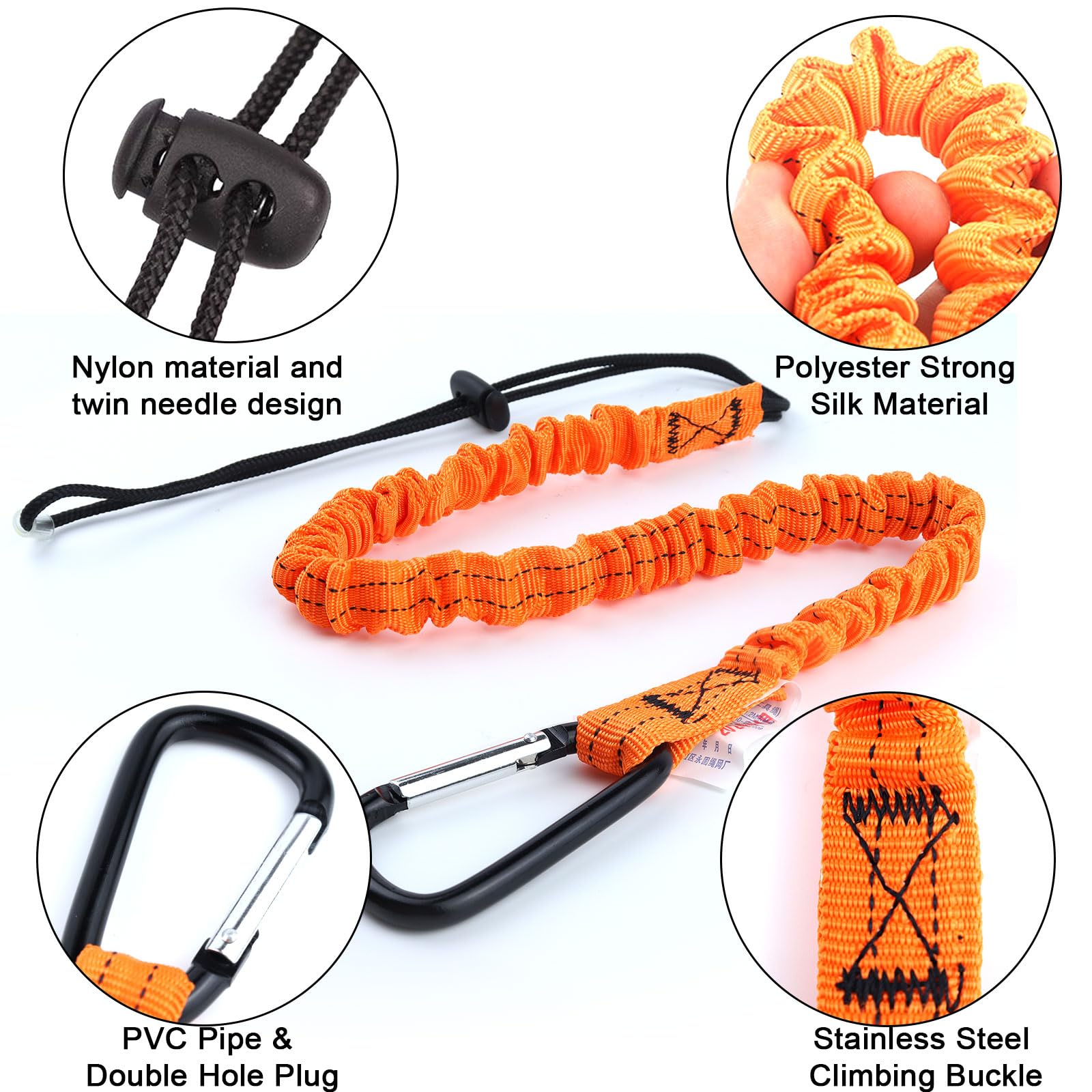 Cordón Retráctil para Herramientas 3 Piezas con Mosquetón para Construcción y Alpinismo Naranja