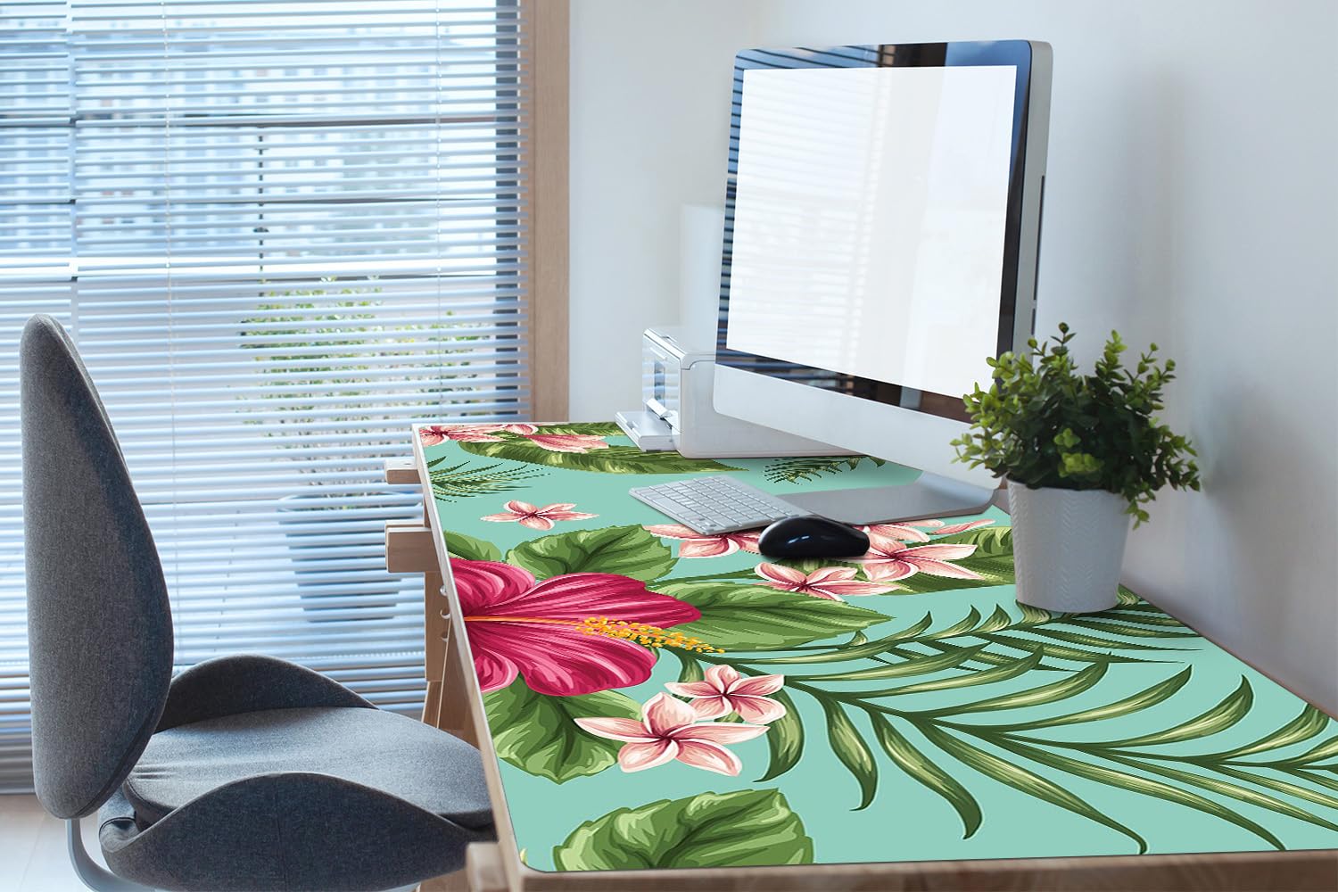 Sottomano da Scrivania 120x60 cm Superficie Protettiva per Ufficio e Casa in Vinile PVC Facile da Pulire Impermeabile Antiscivolo Protezione e Decorazione - Fiori