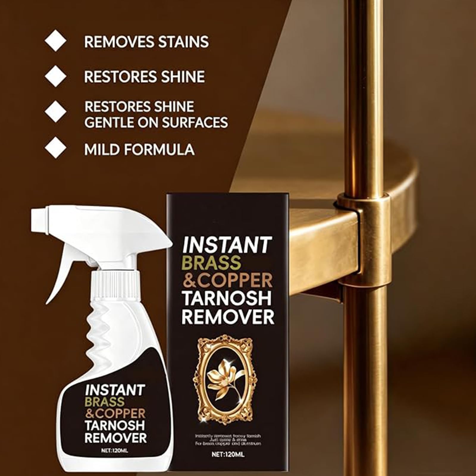 Sofort Messing-Anlaufentferner Spray, Messing Reiniger Und Politur (3pcs) | 120ml Metallpolitur Sanfte Formel Für Messing, Aluminium Und Metallbeschläge