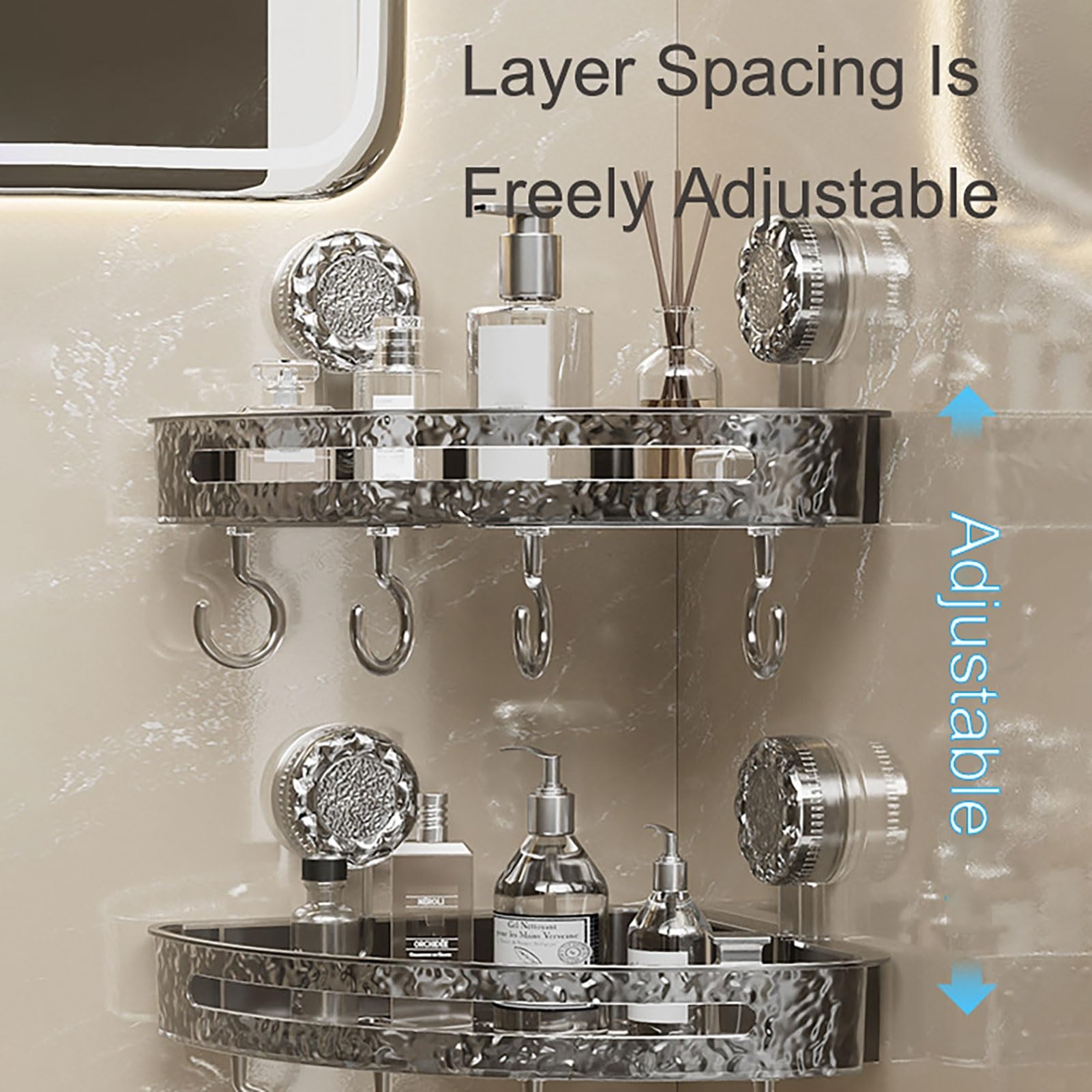 Organizador De Ducha Con Ventosa, Soporte De Almacenamiento Con Ventosa De Esquina Transparente Y Corrugado Con Ganchos, Estante De Almacenamiento De Pared Sin Necesidad De Taladrar(Gray,5 Pack)