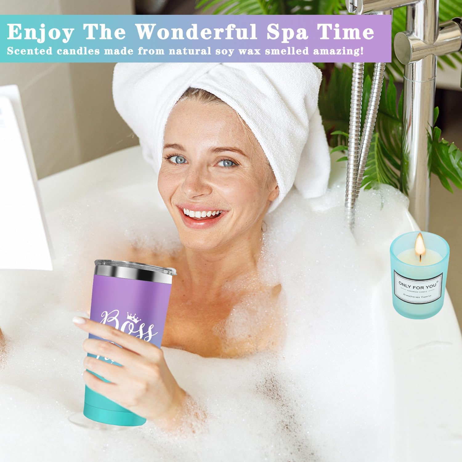 Boss Lady Gifts for Women, Best Boss Gifts for Women with 20 Oz Insulated Tumbler, Canvas Tote Bag, Makeup Bag, Scented Candle, Present for Bosses Day Valentines Day Female, Boss Present for Birthday - Image 2