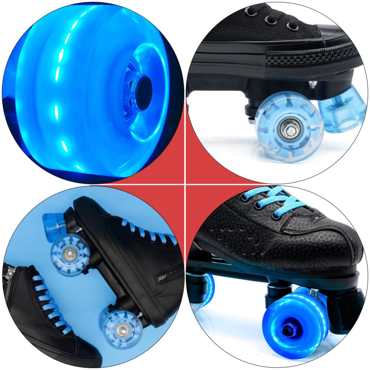 HANABASS Ruedas Luminosas Azules para Patines de Ruedas Dobles Pu Resistente y Extra Agarre, Ideales para Superficies Exteriores y Calles