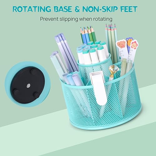 Miniatura 5 de POPRUN Organizador de escritorio verde azulado, organización de suministros de escritorio y accesorios de arte, organizador de bolígrafos