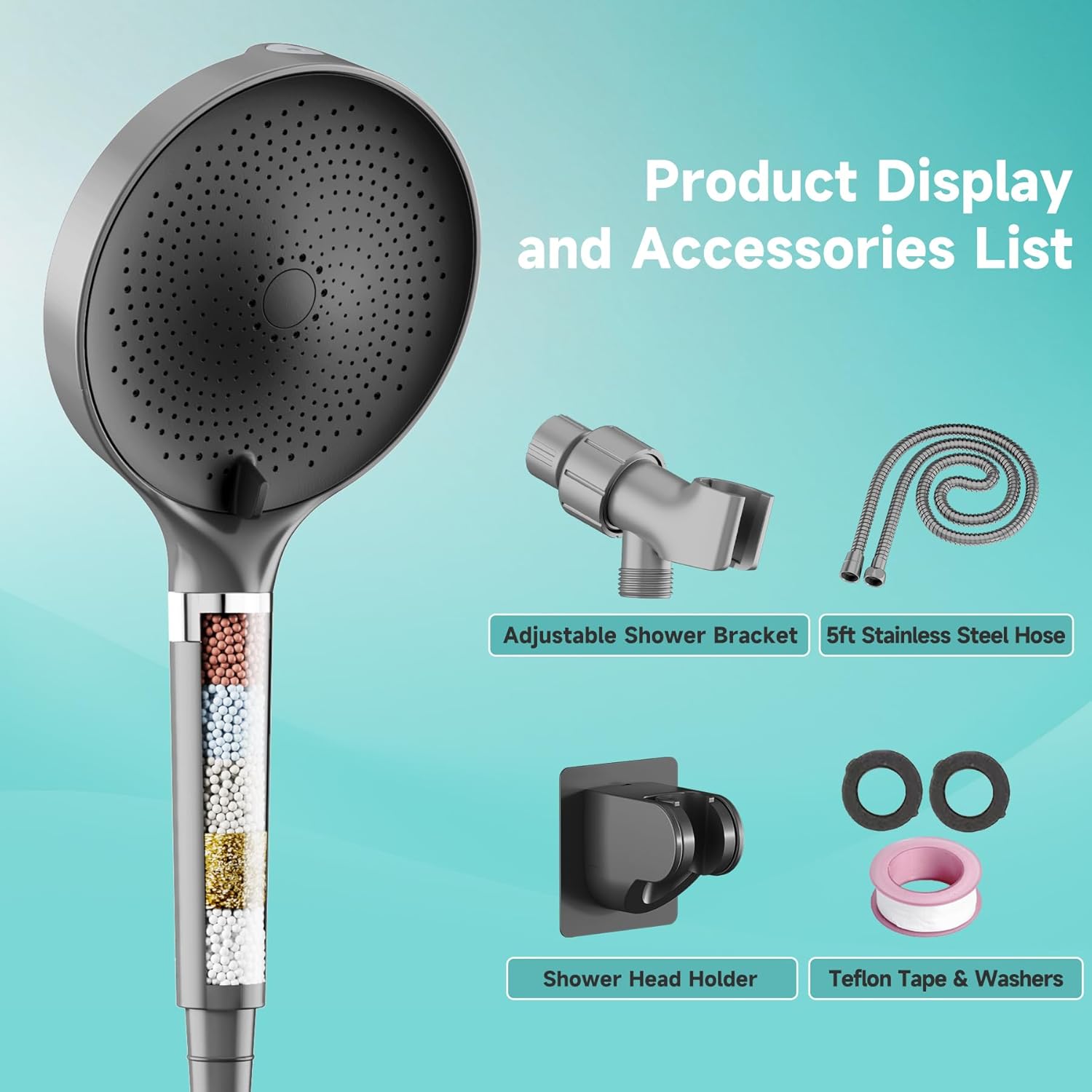 Filtered Handheld Shower Head, 6 Modes High Pressure Shower Head with Filter for Hard Water and 2 Filters