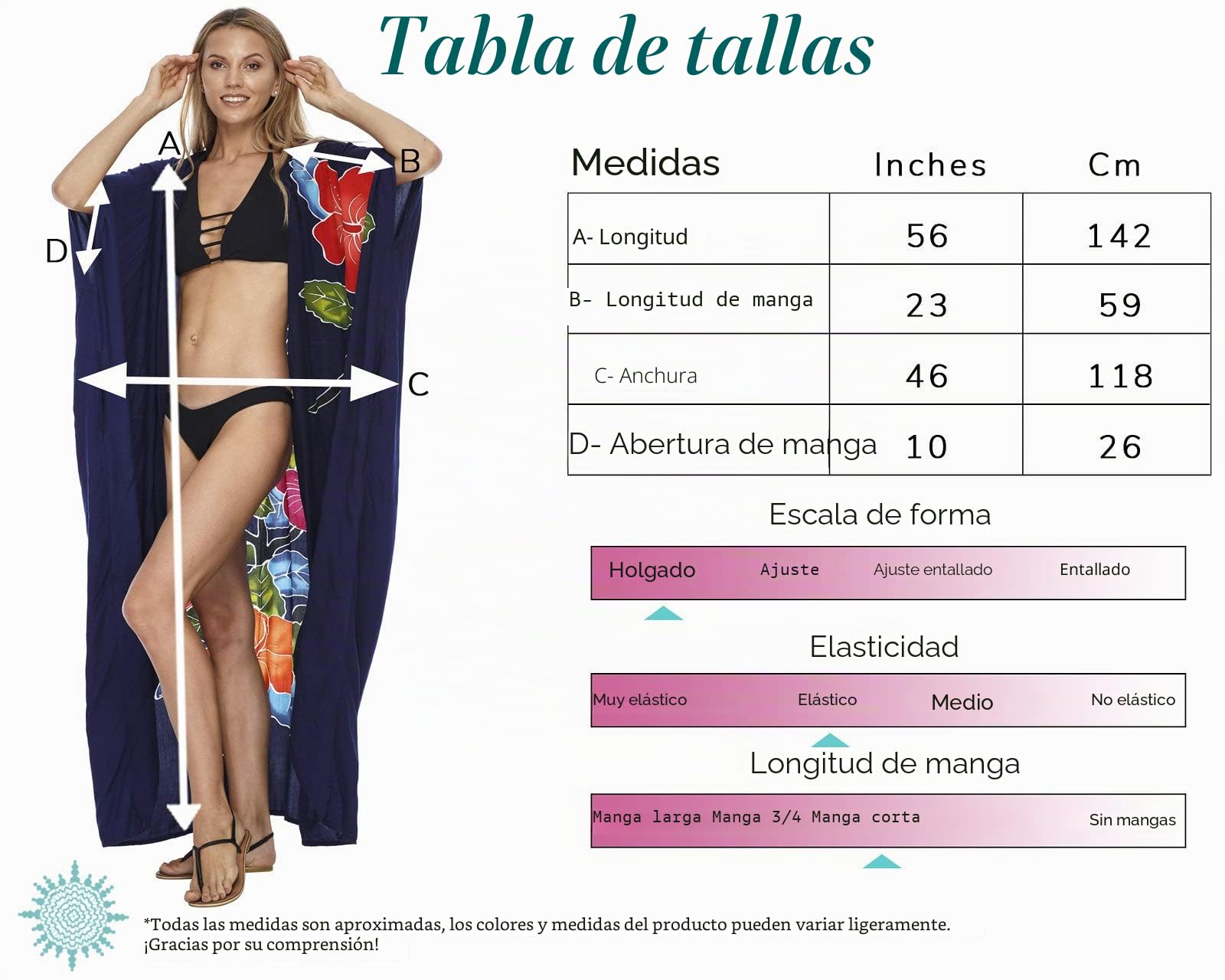 SHU-SHI - Kimono para mujer - Ideal para la playa - Estampado floral - Talla única