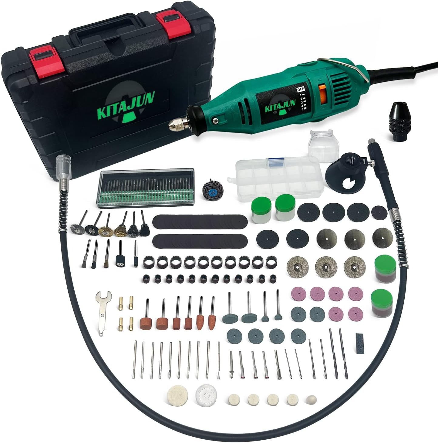 Rotary Tool Kit, 5 Speed Adjustments 10000-37000RPM, Equipped with Flex Shaft and Multifunctional Chuck, 218 Accessories, Power Multipurpose Set for Craft Projects and DIY Creations