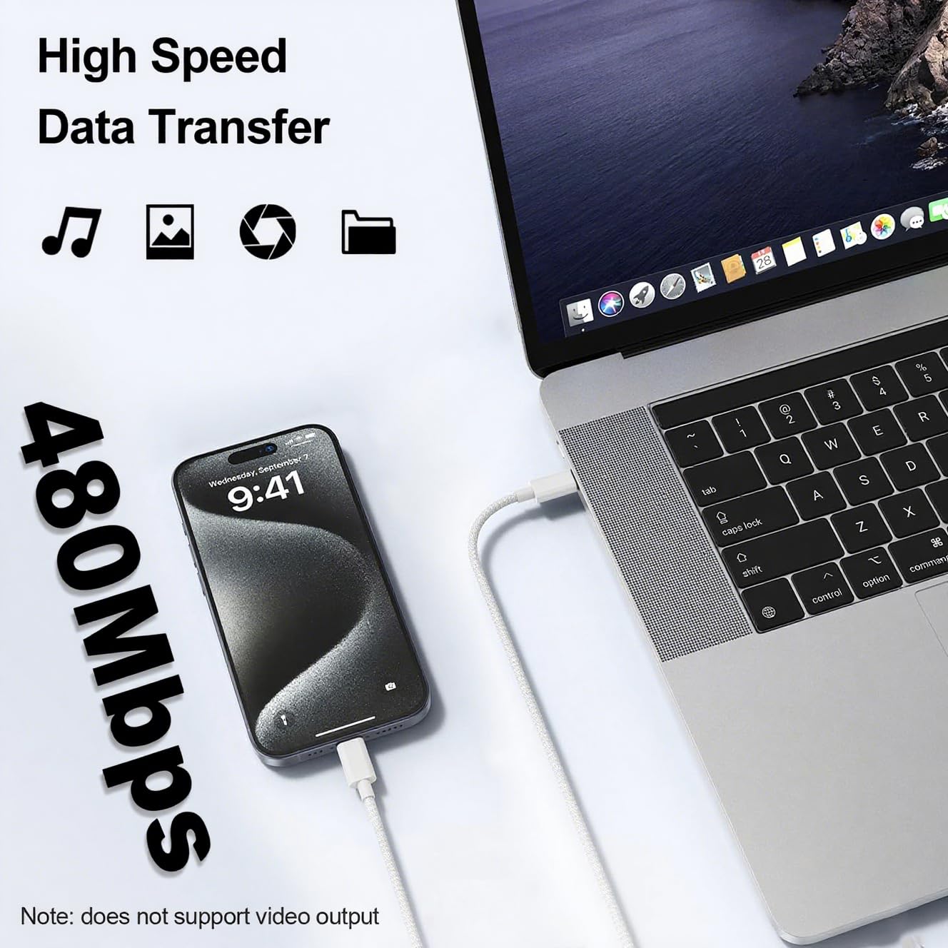 Cavo IPhone 2m Certificato MFi USB-C Lightning - Ricarica Veloce 27W, Intrecciato In Nylon, Resistente E Durevole Per IPhone 14/13/12/11/X E IPad - 2