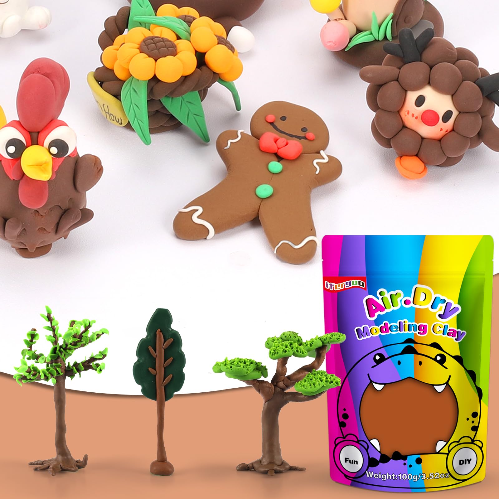 iFergoo Air Dry Clay, Brown Modeling Clay, 3.52oz/100g, Kids 3+, Brown Clay, 100g/3.5oz - Image 4