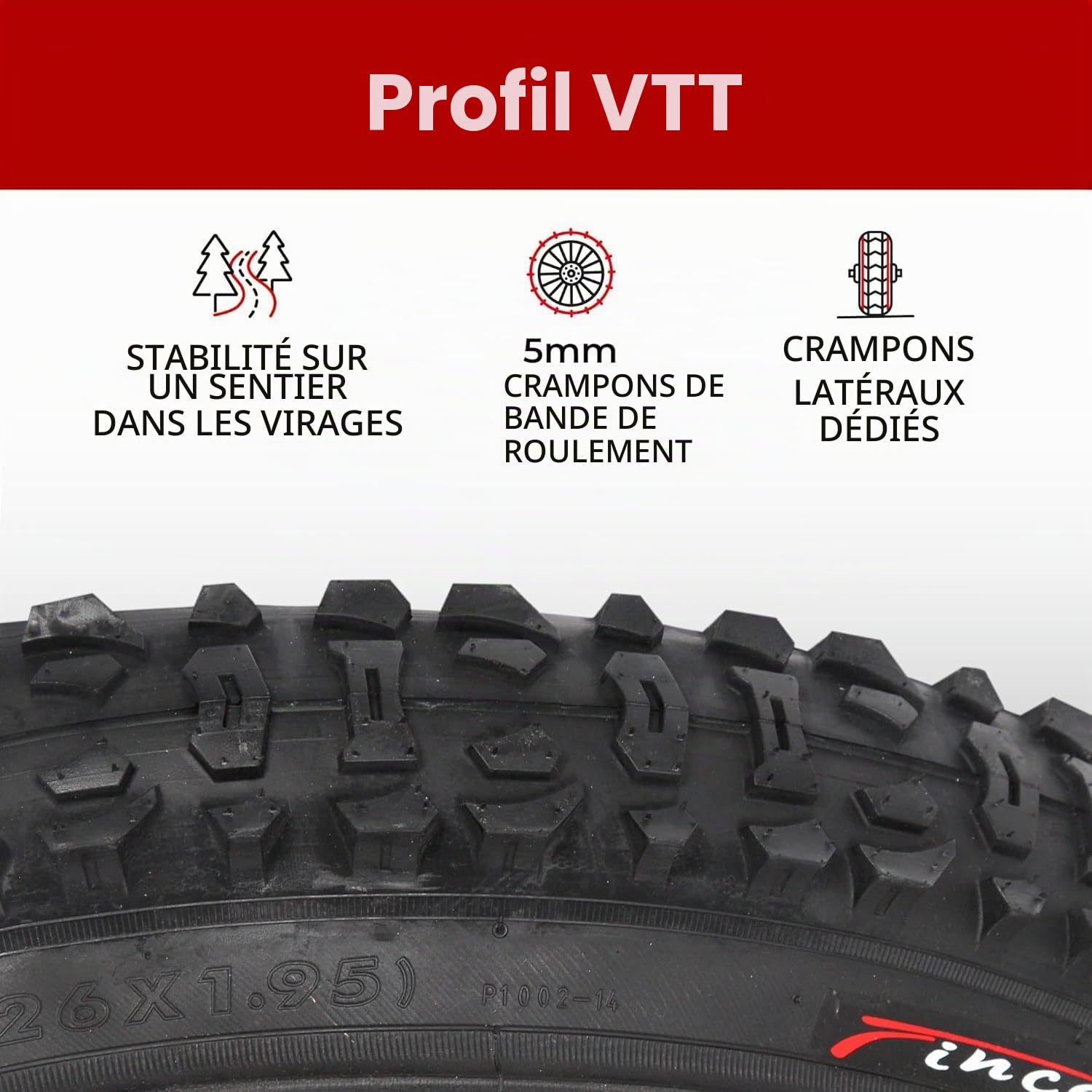 Fincci Pneu VTT 26 Pouces - Pliable Pneus 26 x 1.95 Pouces 50-559 60 TPI, Tire Velo pour VTT Montagne Vélo, Hybrid Adulte Velo Electrique Tournée Bicyclette - Paquet de 2 Accessoire VTT
