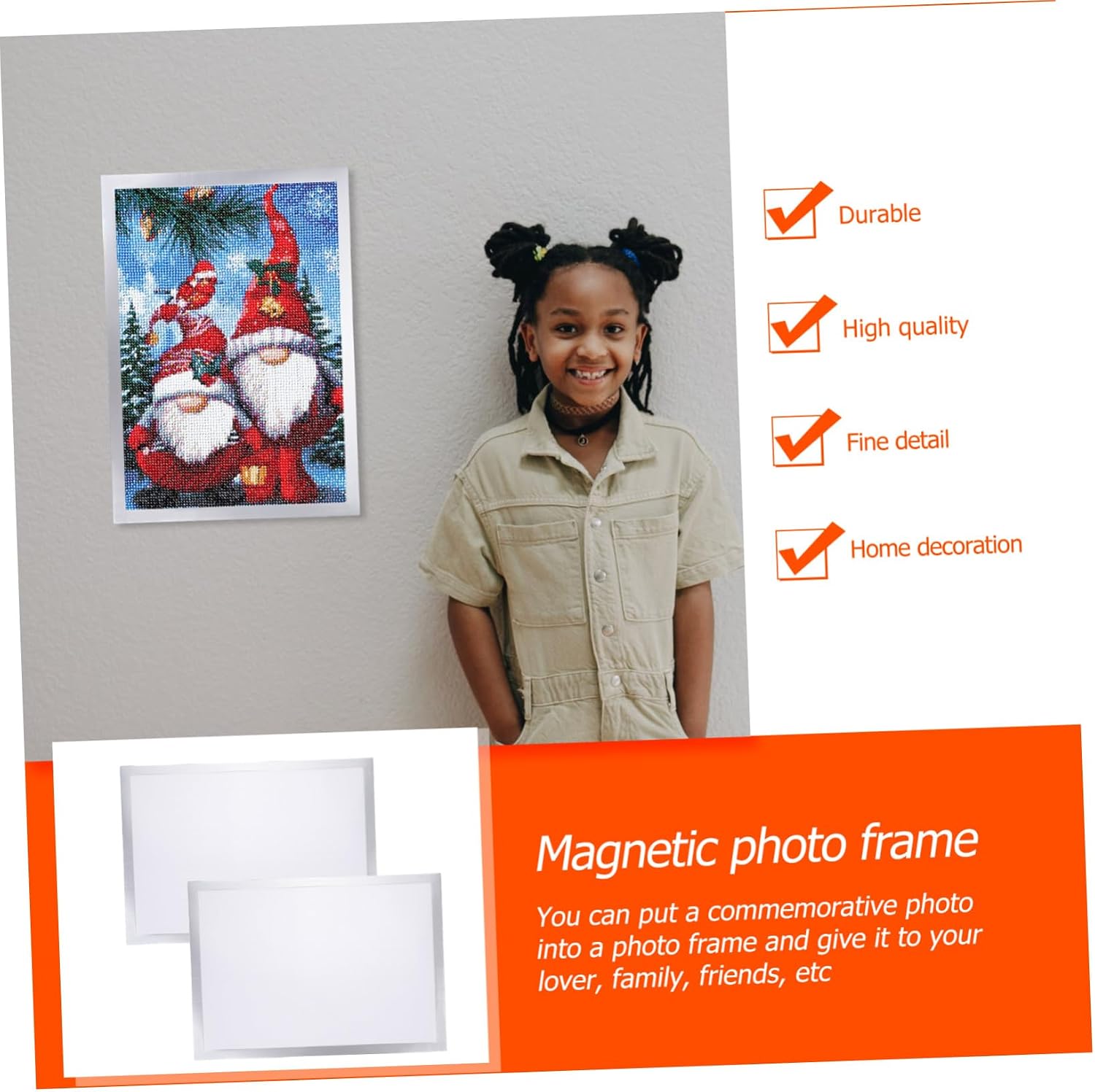 2 Sets Self Adhesive Magnetic Picture Frames Silver Premium Plastic Photo Display Holders for Wall Fridge Convenient Reusable Business License Certificate Display