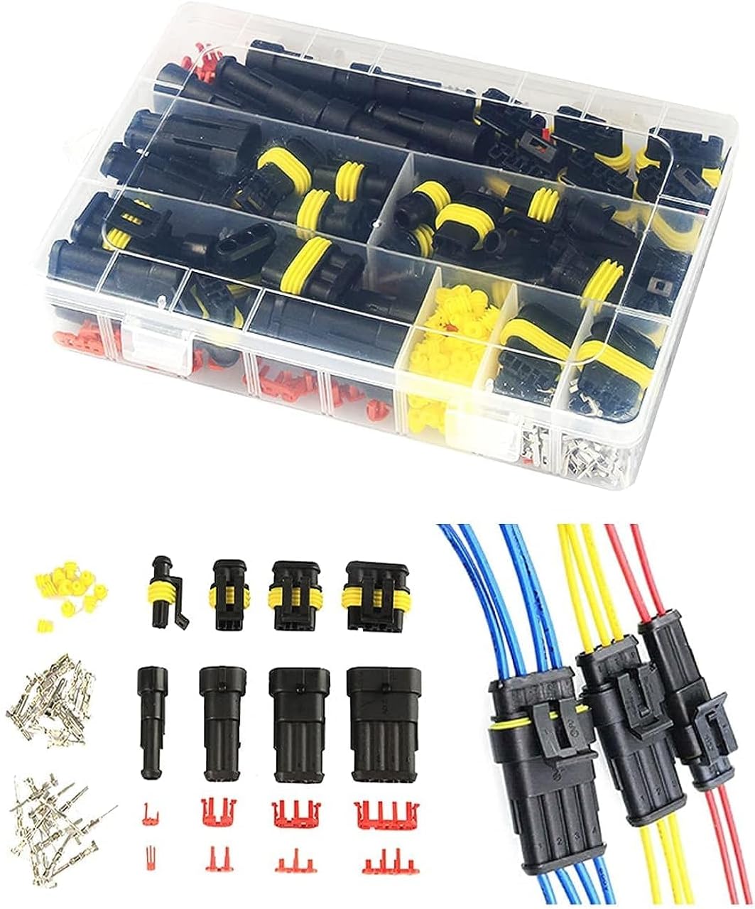 MAKINGTEC Waterproof Automotive Electrical Connector Terminal 352 Pieces Set Boxed Xenon Lamp Harness Connector Plug Kit for Electrical Connector 1/2/3/4 Pin Connector