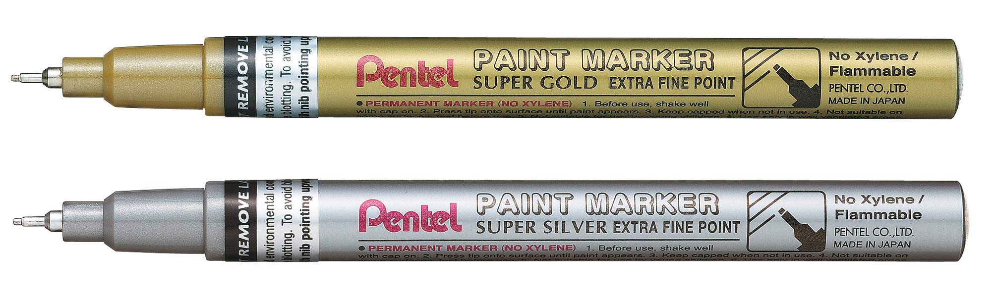 Pentel MFP10 Marcador de pintura permanente, punta extrafina, 0,6 mm, dorado y plateado