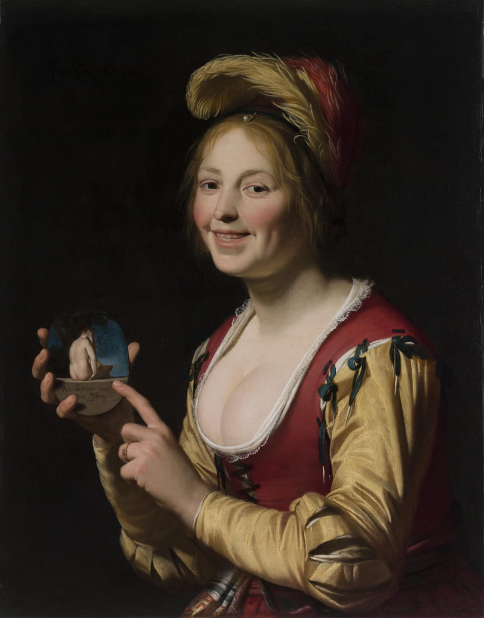 ARTXLXXBN Famous Print Painting Colorful Art Print Smiling Girl a Courtesan Holding an Obscene Image by Gerrit Van Honthorst Canvas Art Decorations for Home Decor 60x90cm