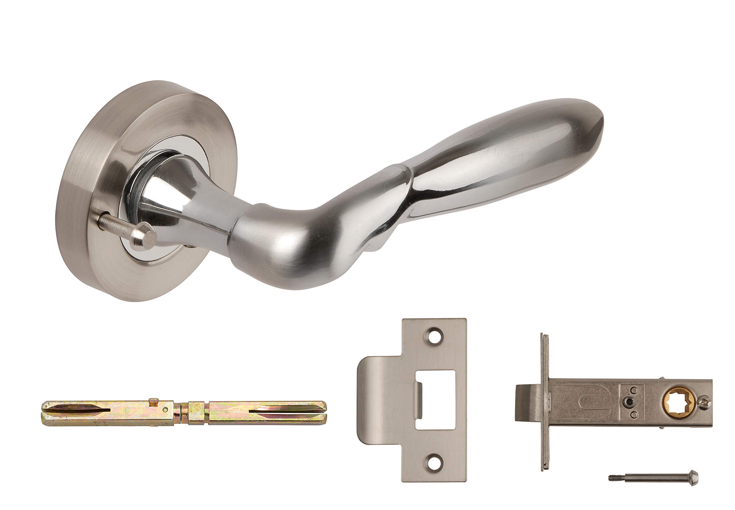 Excel Architectural Satin Nickel/Polished Chrome 3625-Prv Artemis Door Handles & Push Button Privacy Latch,