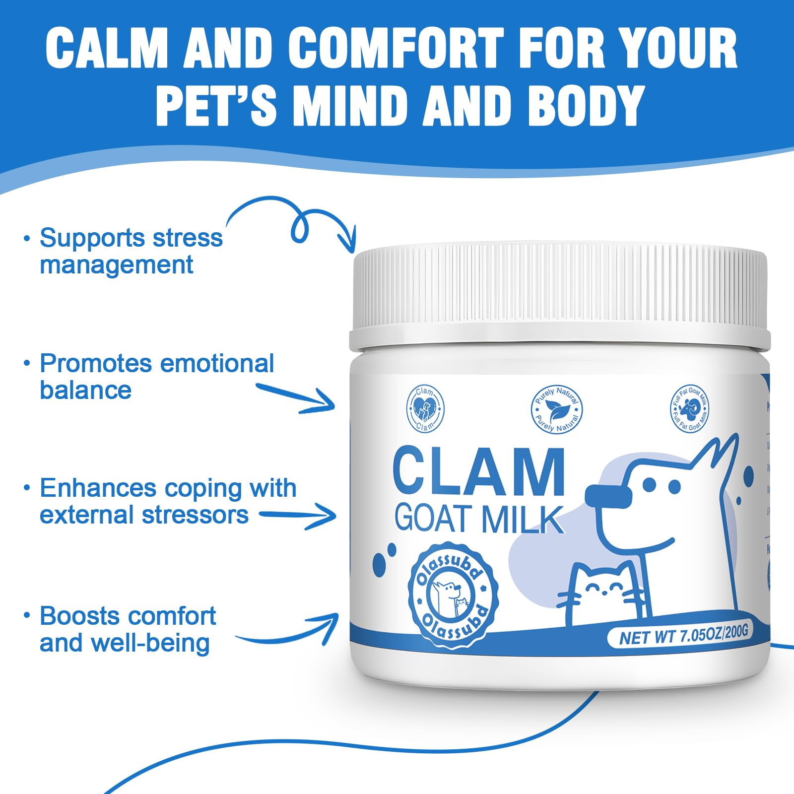 Olassubd Goat Milk Powder Cat & Dog Calming Pet Goats Milk Calm Treats Anxiety Relief Contains GABA Designed for Pets with Anxiety Stress and Hyperactivity Supports Immune Skin and Bone Health - image 2