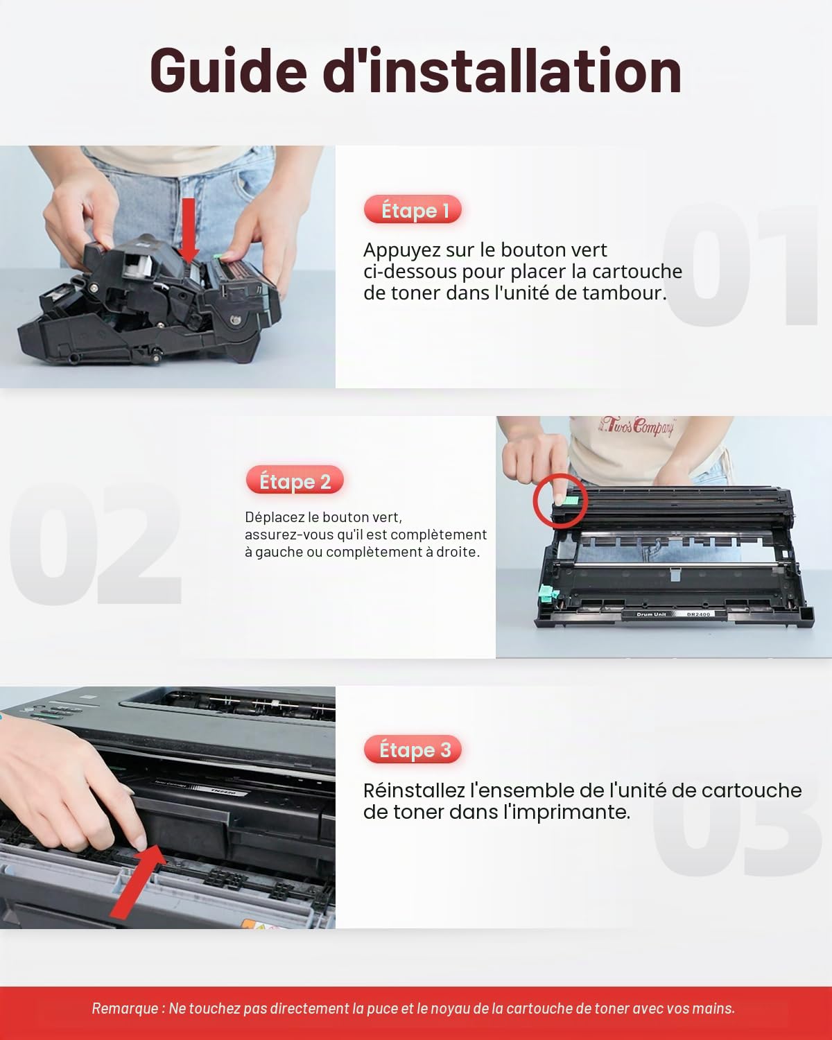 DR2400 Tambour Compatible pour Brother HL-L2310D (2 Noir)