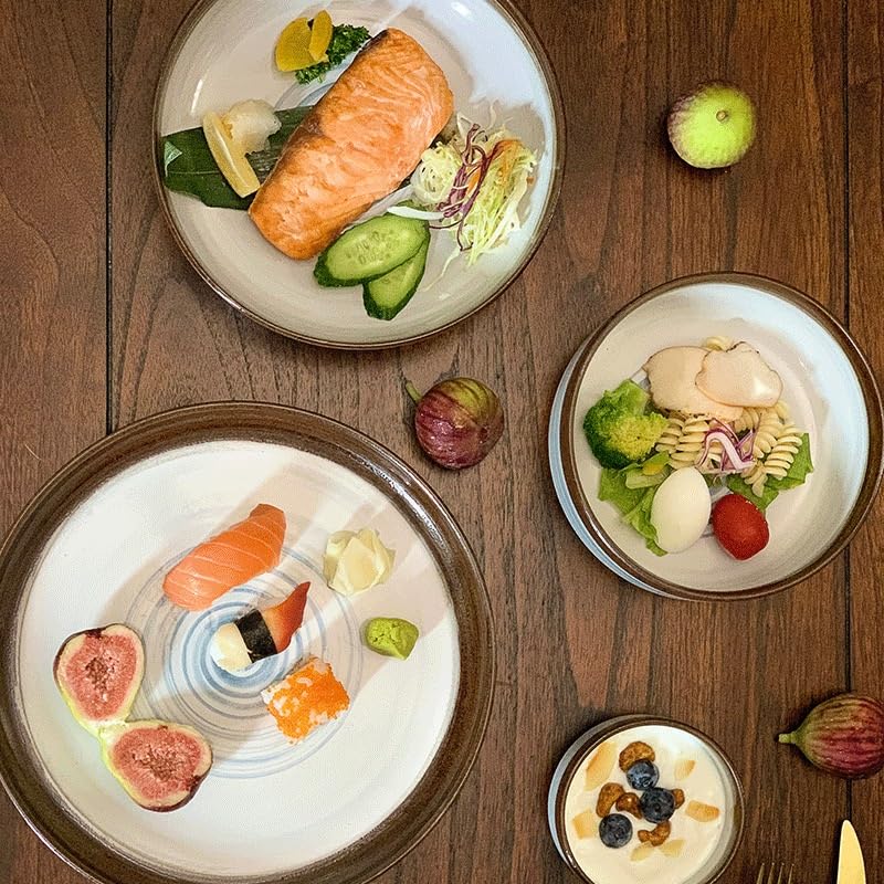 Platos para cocina de estilo japonés creativo de cerámica poco profunda, plato hondo para el hogar, comida occidental, cuenco redondo de fideos de gran capacidad, plato de sopa para comer (5