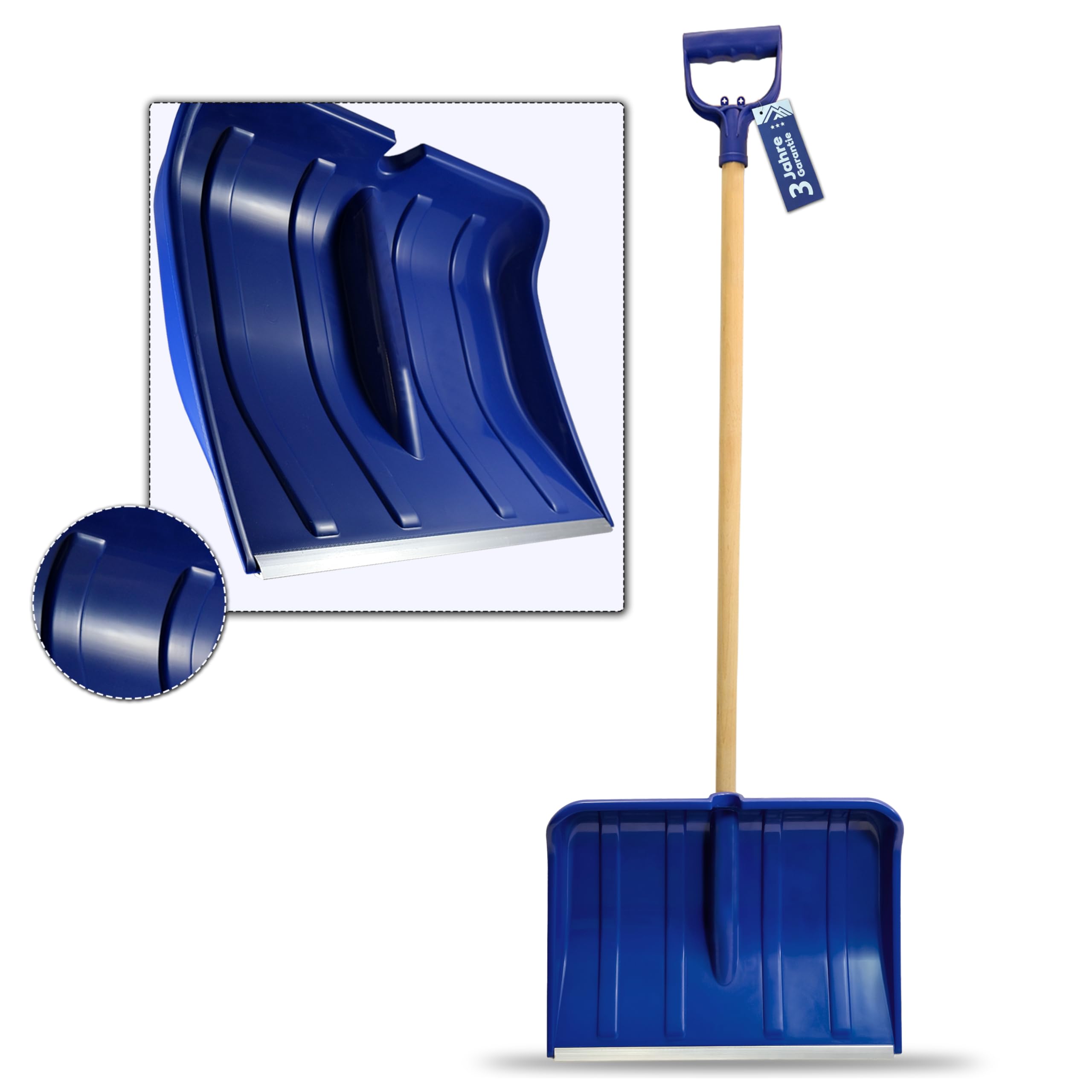 Schneeschaufel 140 cm mit Aluminium-Blatt – 49 cm breit, robuste Schneeschippe für Winterdienst, leicht & ergonomischer Schneeschieber