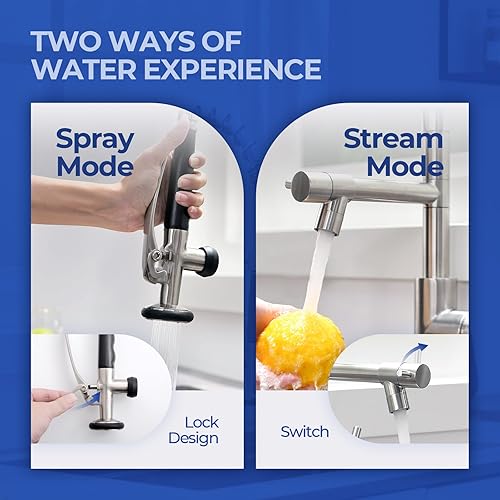 Miniatura 3 de WEWE Grifo de cocina con rociador extraíble, grifo de fregadero de cocina con relleno de olla, de un solo mango, comercial, de arco alto, acero