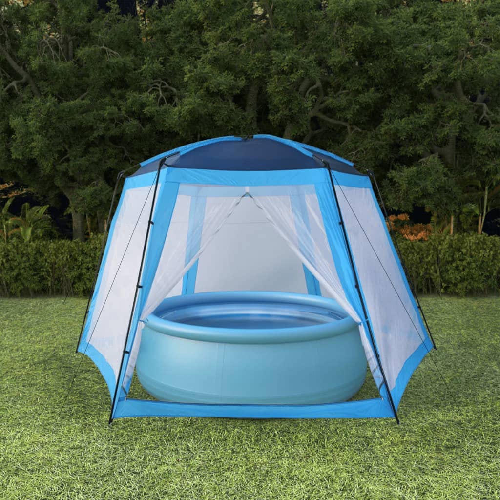 KOIECETA Poolzelt Poolabdeckung Pavillion mit Mesh-Seitenwänden Pool Zelt Poolpartyzelt Pooldach Gartenpavillion Aufstellpools Partyzelt Stoff Schwimmbadabdeckung Blau 500x433x250cm