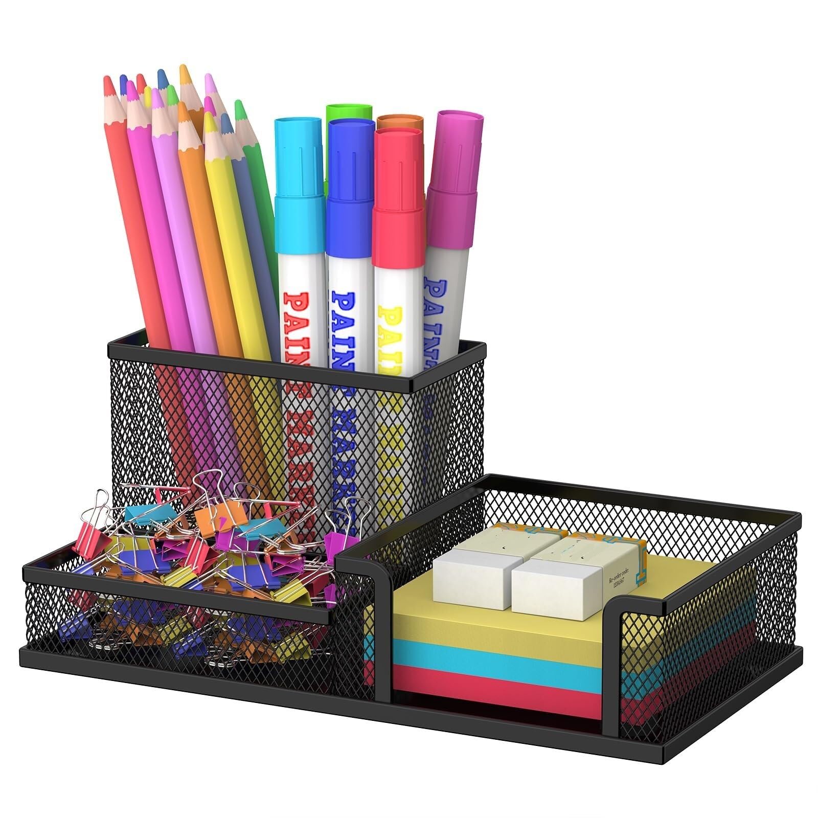 Portapenne Organizer da Scrivania Portapenne in Rete con 3 Scomparti for Riporre Forniture for Ufficio Organizzatore(Black)
