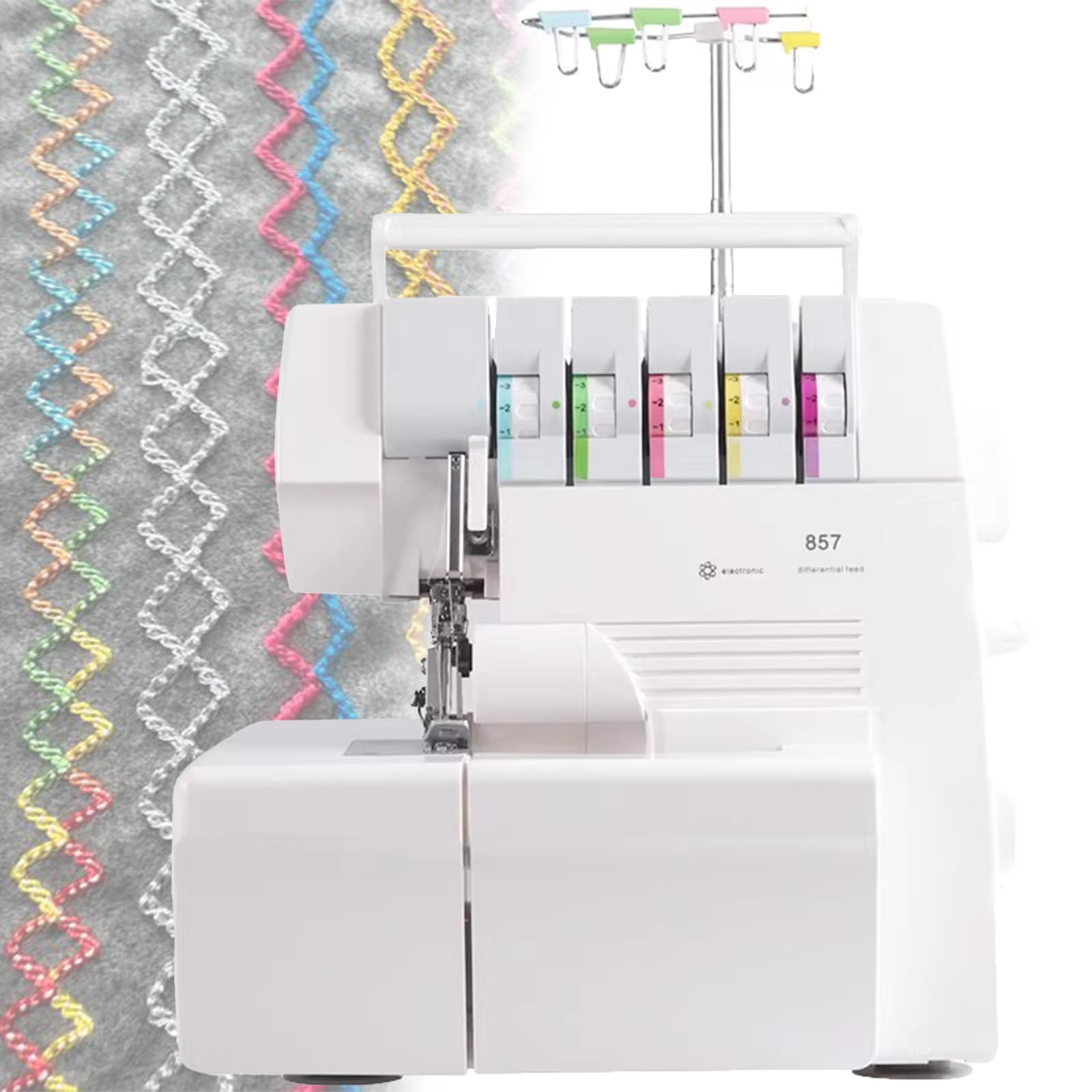 GYKOZY Coverstitch Serger Sewing Machine, Professional Heavy-Duty Overlock, 2-3-4-5 Stitch Capability, Trim Trap, Snap-ons Presser Feet