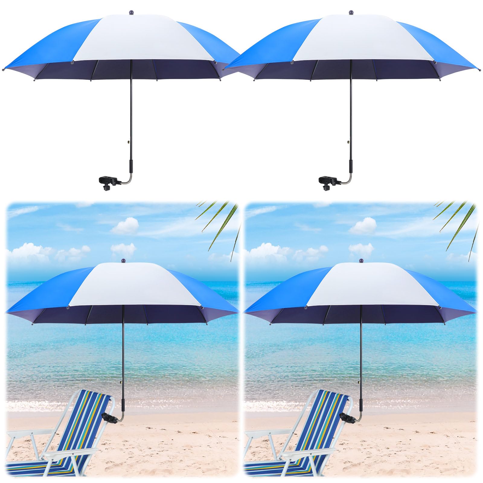 Hosuly 4 paraguas de silla de 46 pulgadas con abrazadera ajustable universal, protección solar, paraguas portátil para exteriores, silla de camping, patio, carritos de golf, no incluye silla