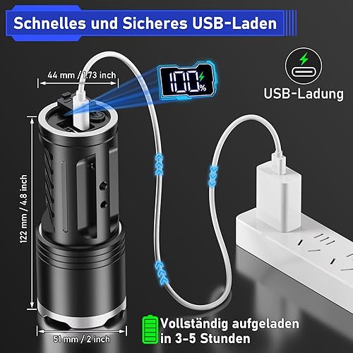 Miniatura 5 de JAY-PARK Linternas LED de alto lúmenes 100000, batería recargable integrada de 10800 mAh y pantalla de alimentación LCD, 5 modos de iluminación,