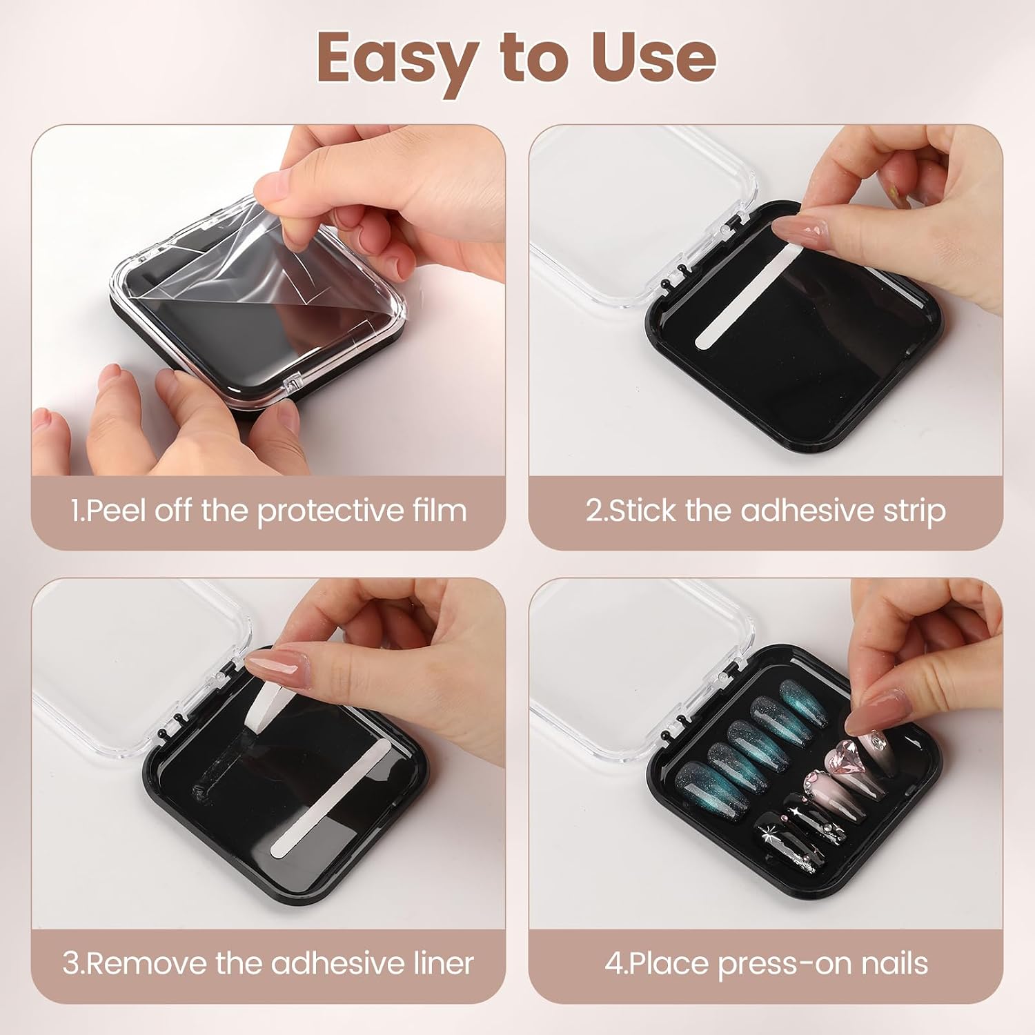 15 Pcs Press On Nail Packaging Box Press on Nail Storage Box for Press Ons with 90 Pcs Adhesive Double Sided Tape for Fake Nail Storage Case Nail Display Nail Salon Supplies (Black) image 4