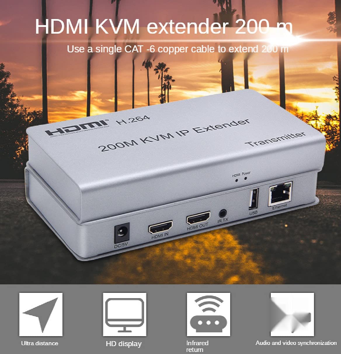 Extender IP HDMI KVM 200M over IP RJ45 Ethernet CAT6 6A Trasmettitore Ricevitore 1TX a 20RX e connessione a cascata Tastiera USB Mouse su UTP/STP H.264 (TX+RX)