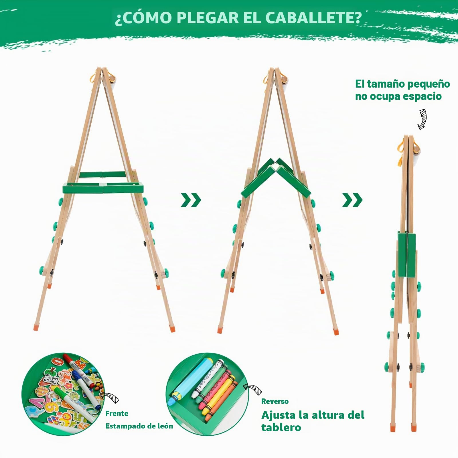 Pizarra Infantil de Madera, Caballete de Madera Ajustable en Altura Para Niños, Tablero Infantil de dos Caras con Estante de Almacenamiento,Rollo de Papel, Pizarra Blanca,Letras Magnéticas, Plegable