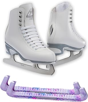 Jackson Ultima Finesse Girls / Womens White Figure Ice Skates Bundle with Skate Guards
