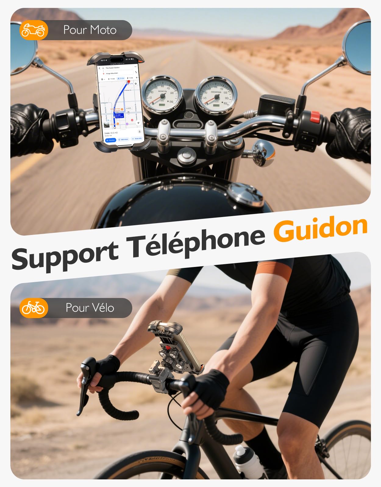 Support Telephone Moto Anti Vibration, [sans Outils] Support Porte Telephone Velo, [Coussin Silicone] Support Téléphone Trotinette Electrique Compatible iPhone, Galaxy, Smartphones 4.7-6.9''