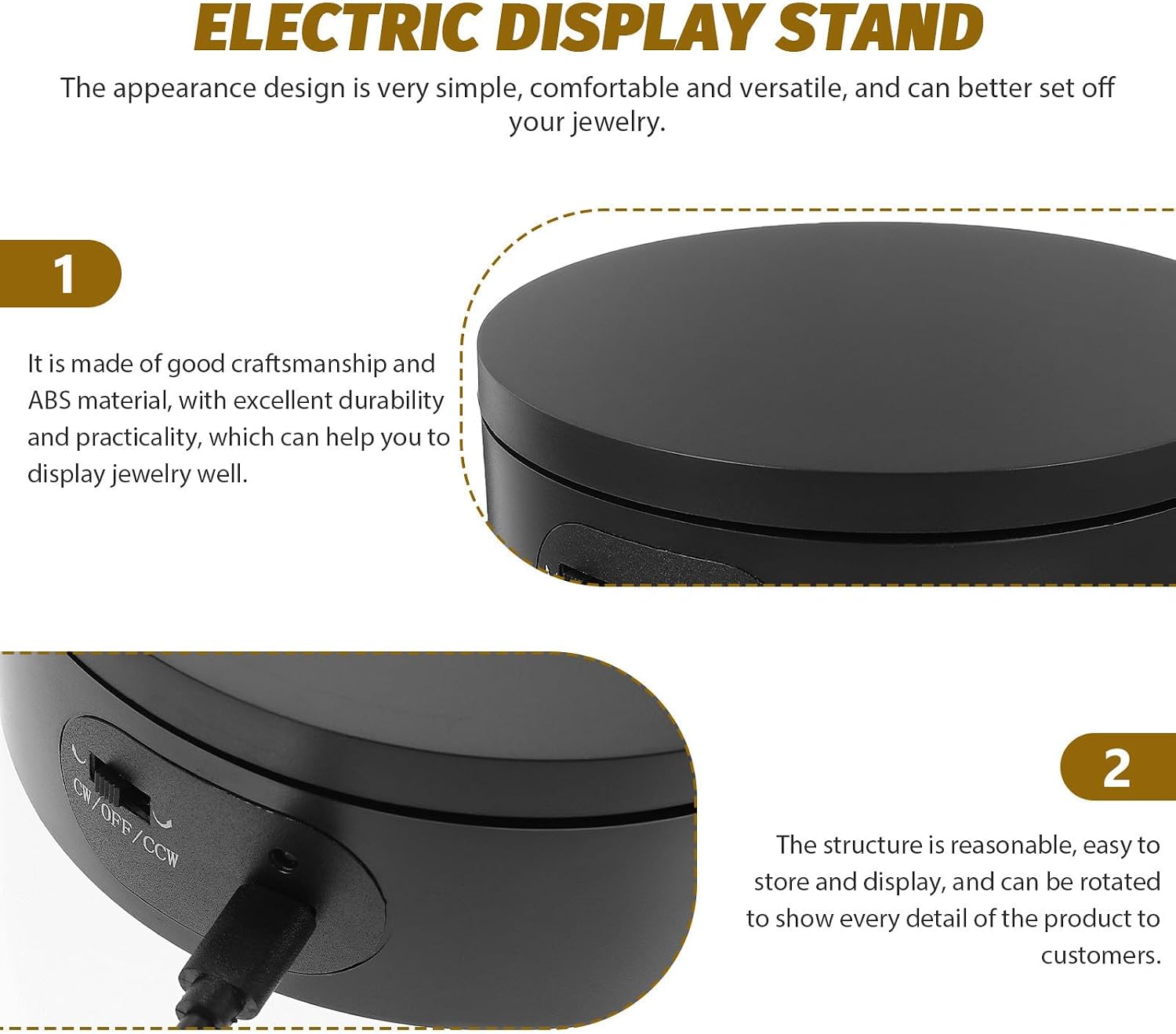 Rotating Jewelry Display Stand, Black Pedestal Automatic ABS