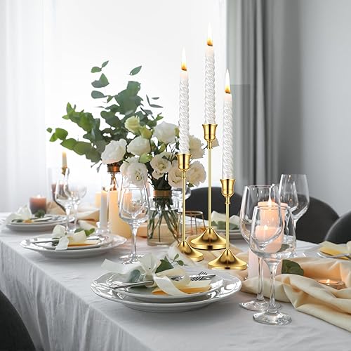 Miniatura 7 de Portavelas dorados cónicos para velas de pilar, portavelas de latón, portavelas delgados de decoración para centros de mesa, pieza central para mesa