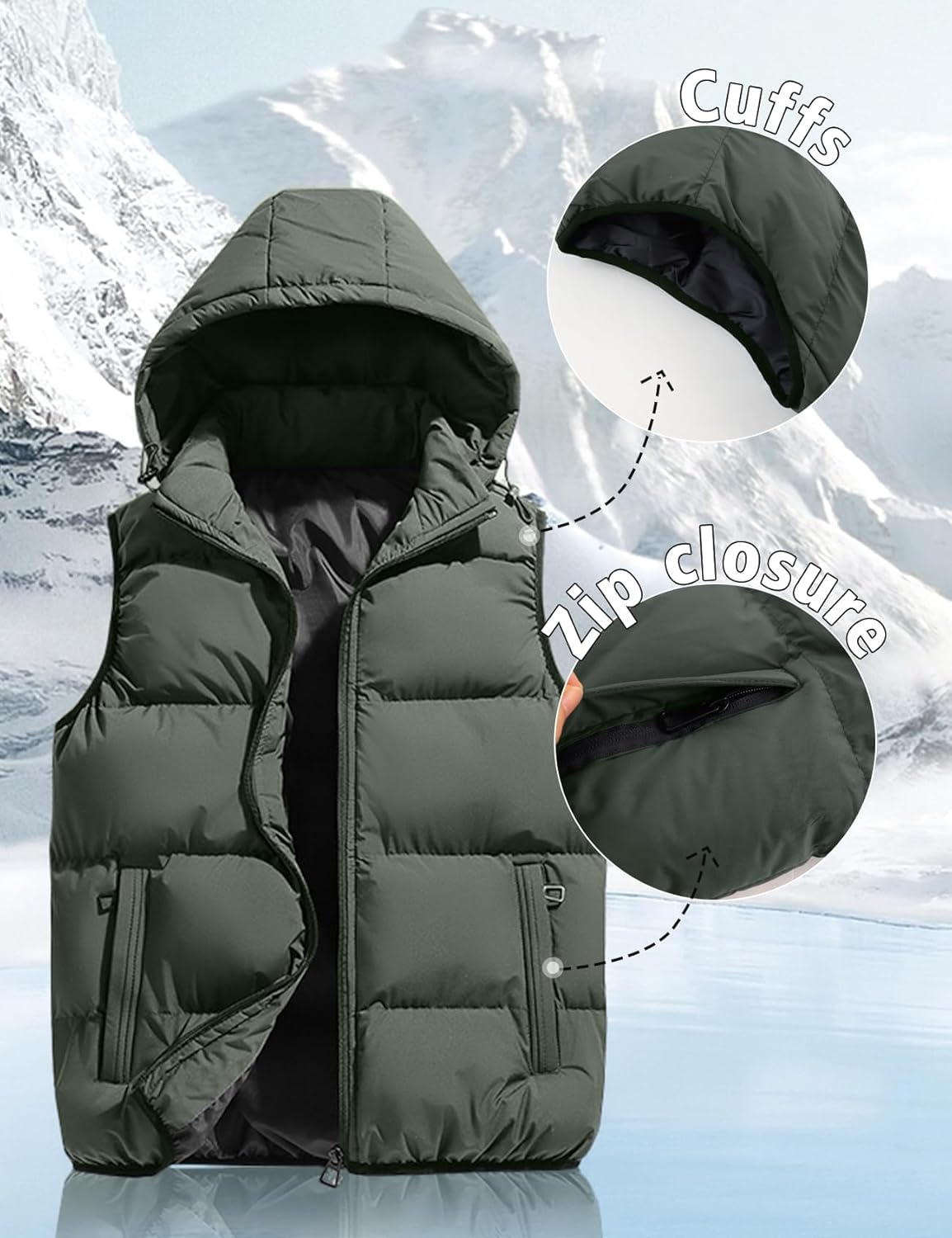Gihuo Mens Puffer Vest with Hood Zip Up Quilted Hooded Vest - Image 4