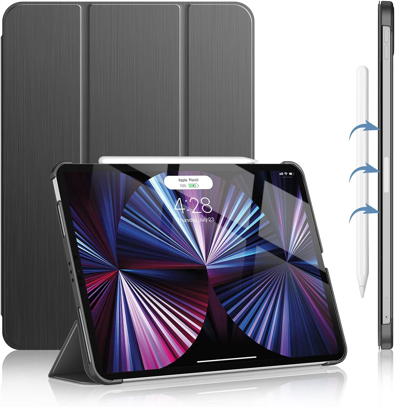 Soke New iPad Pro 11 Case 2022 2021(4th 3rd Generation) - [Slim Trifold Stand + 2nd Gen Apple Pencil Charging + Smart Auto Wake/Sleep],Protective Hard PC Back Cover for iPad Pro 11 inch(Dark Grey)